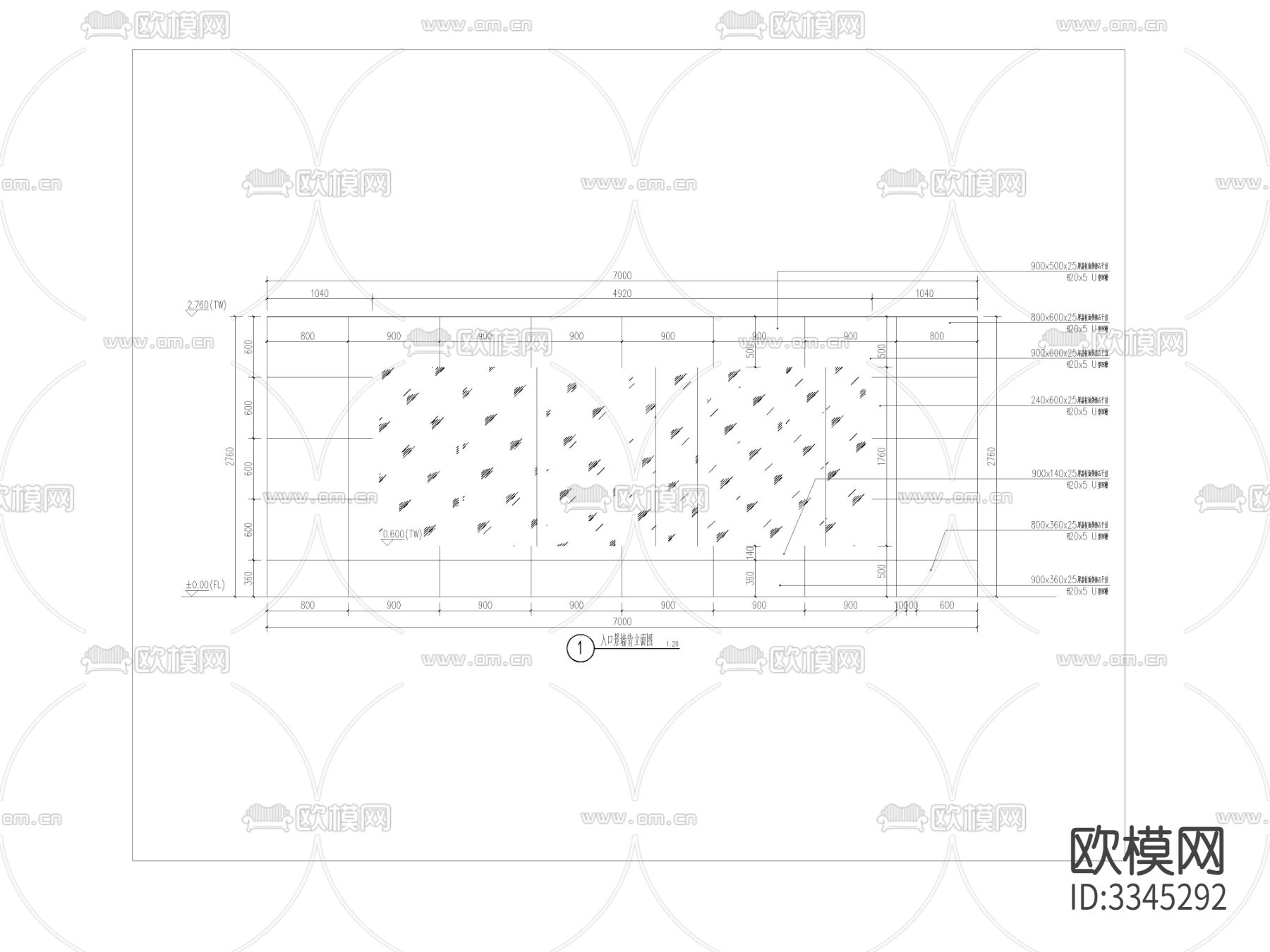 玻璃景墙cad立面图下载（渲染图1）