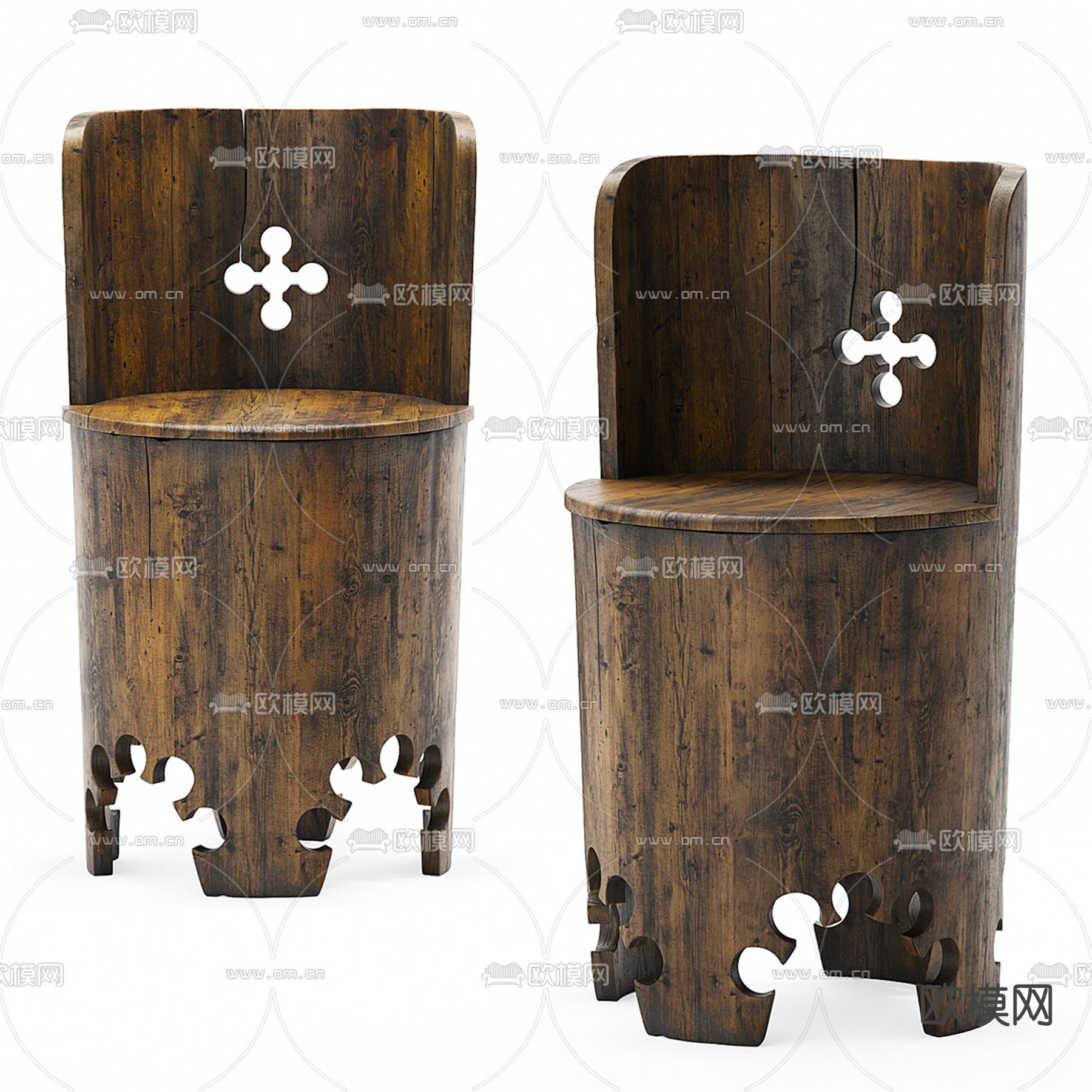 Monastery民族风椅子 餐椅 木椅3d模型下载（渲染图1）