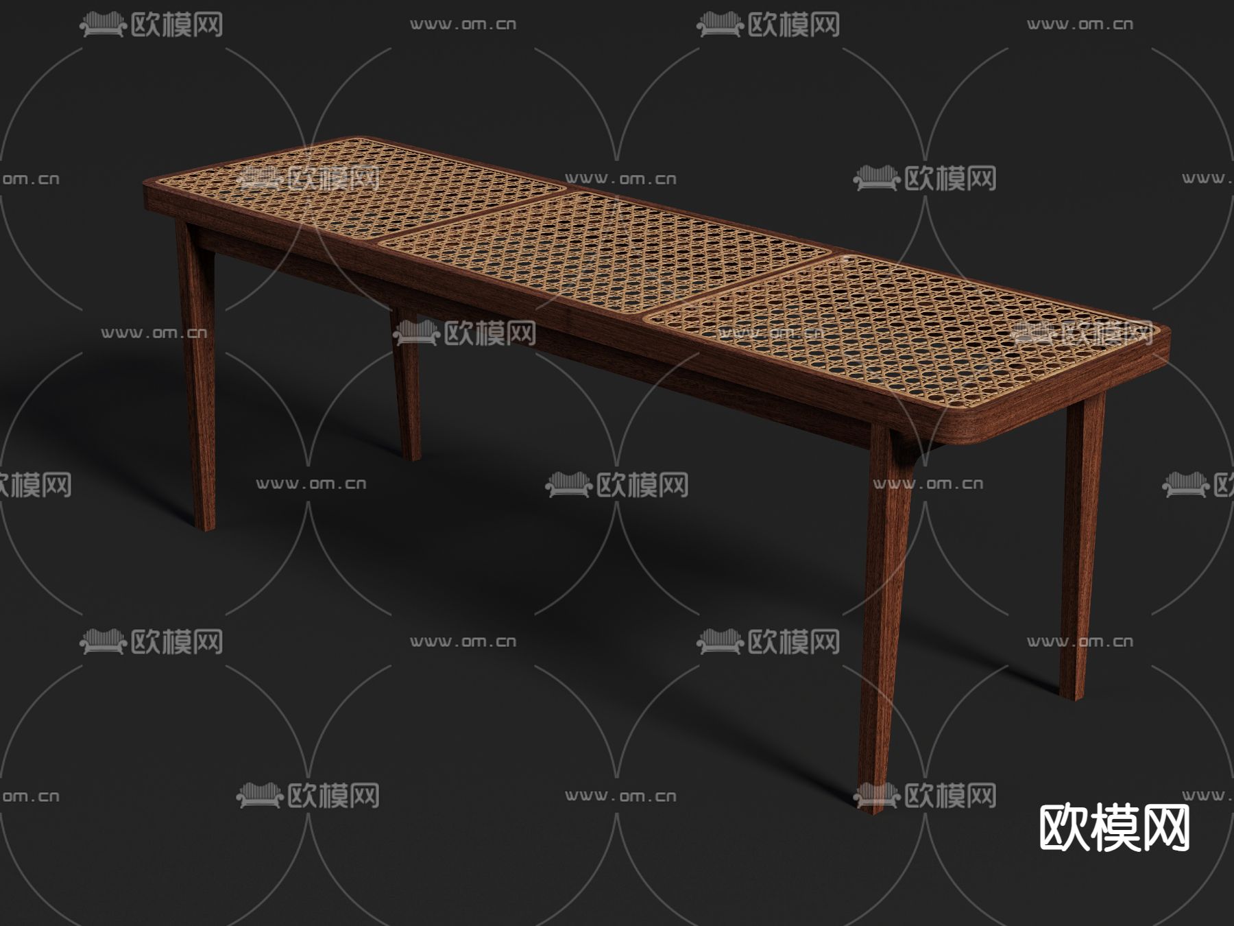 长凳 凳子 藤编凳 条凳3d模型下载（渲染图1）