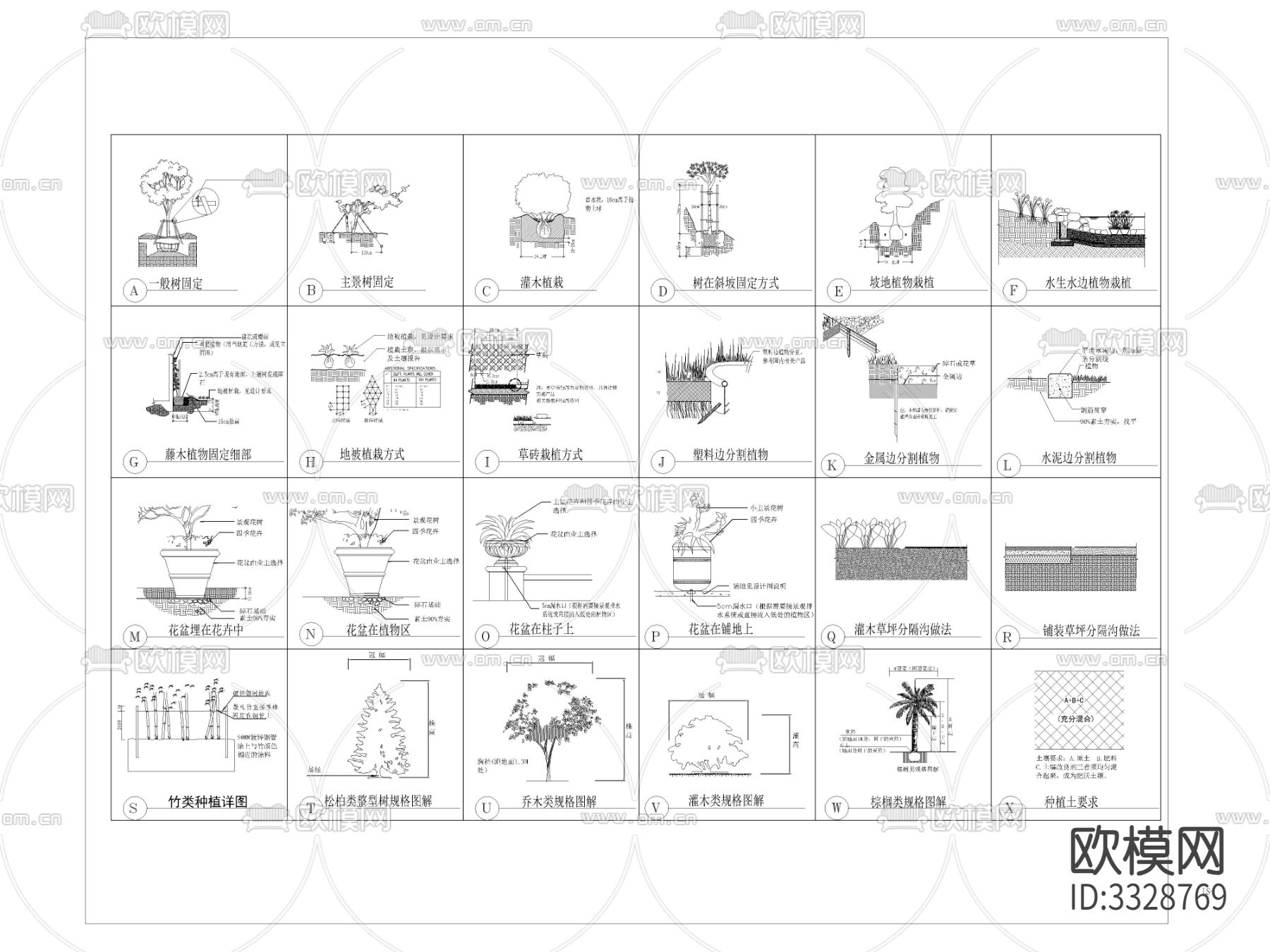 种植设计 施工说明 种植施工做法cad大样图下载（渲染图1）