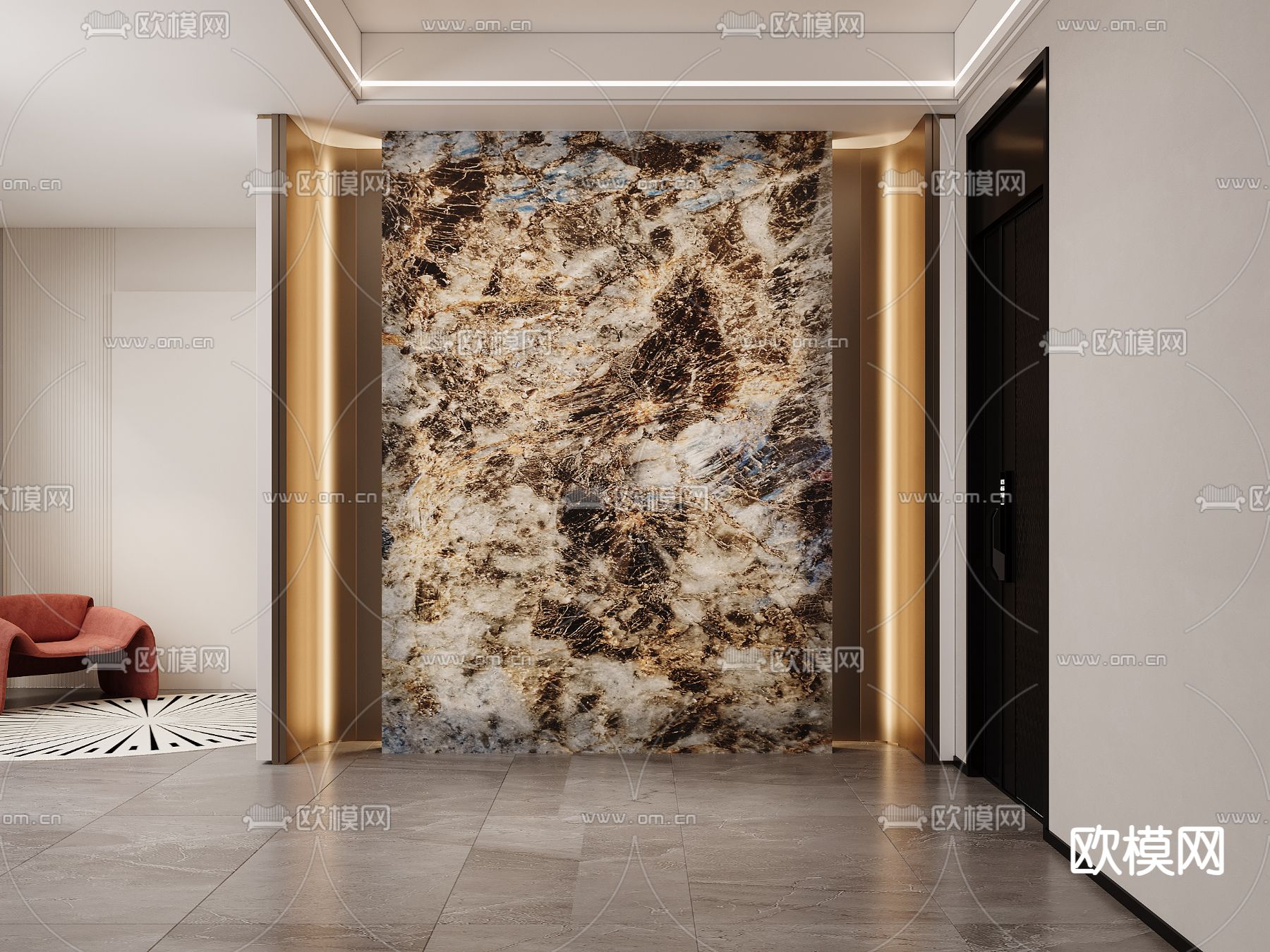 奢石背景墙 透光大理石3d模型下载