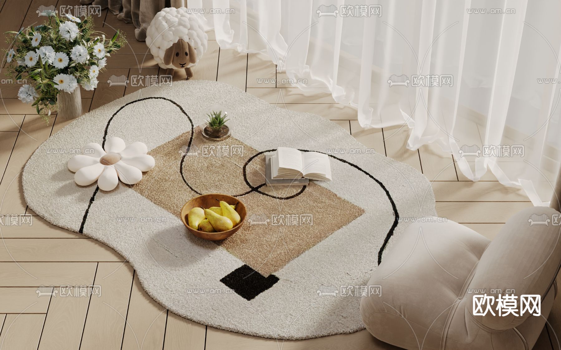 奶油风地毯 异形地毯3d模型下载