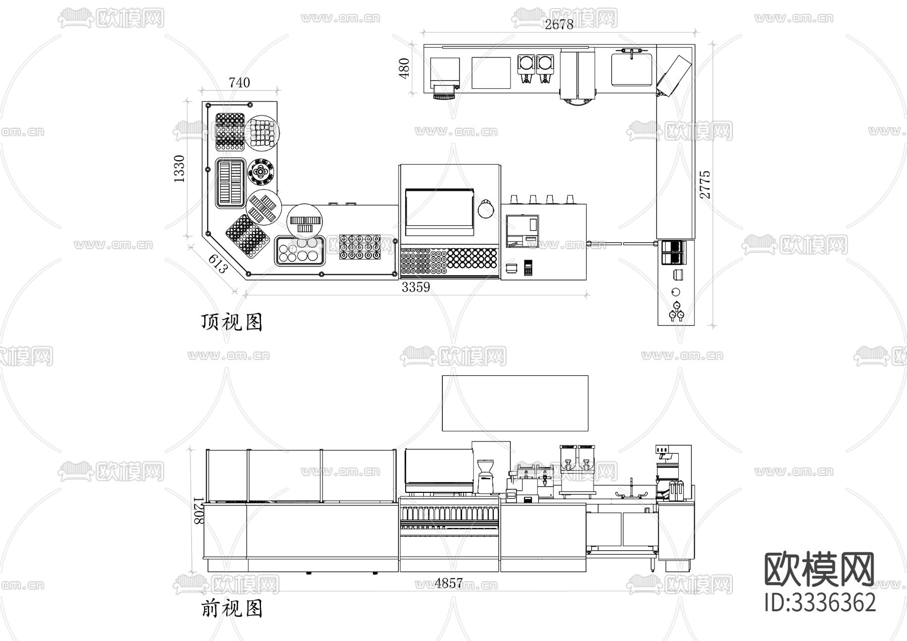 餐厅咖啡柜台平cad立面图下载