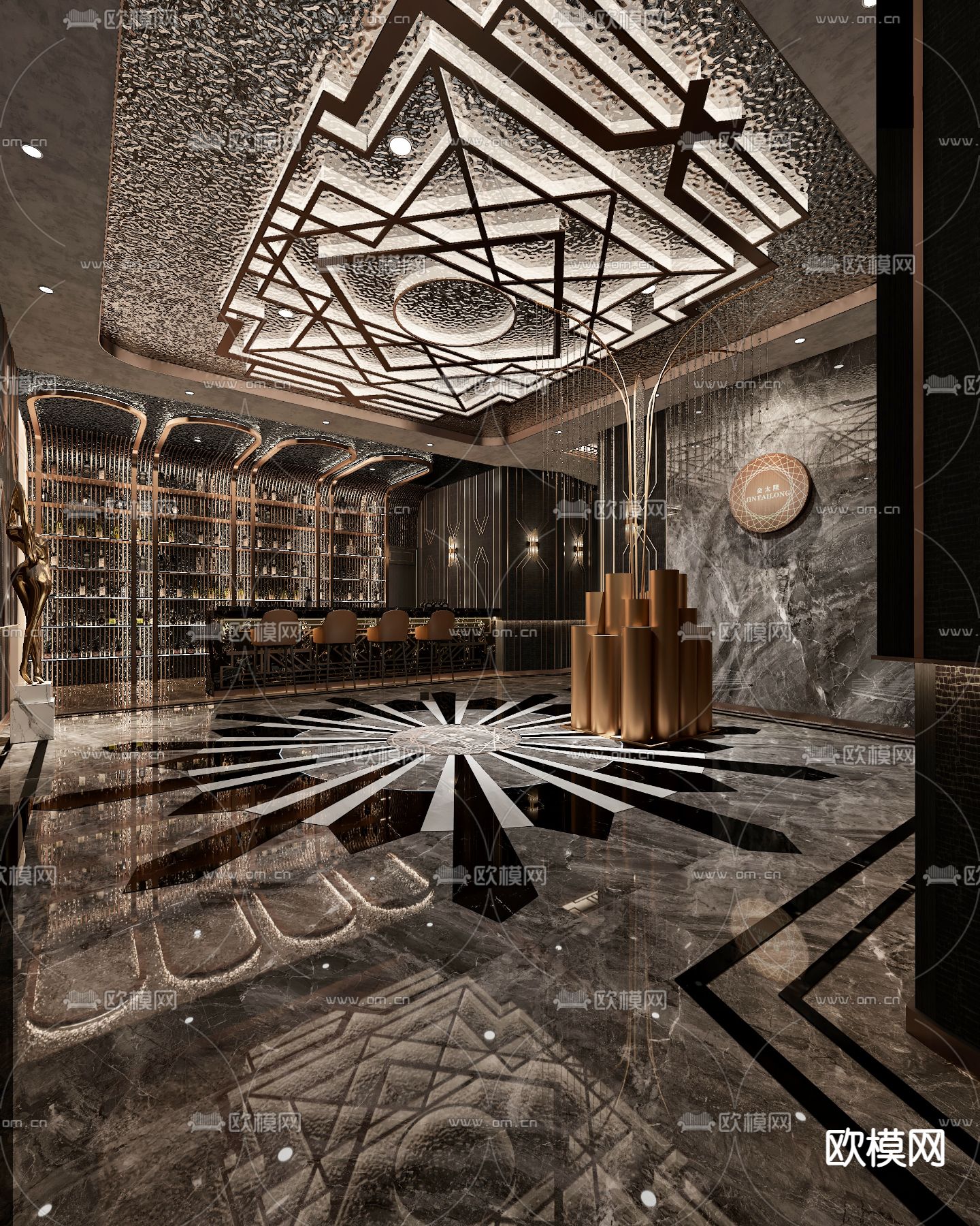 轻奢KTV大堂 水吧区 走廊3d模型下载（渲染图1）