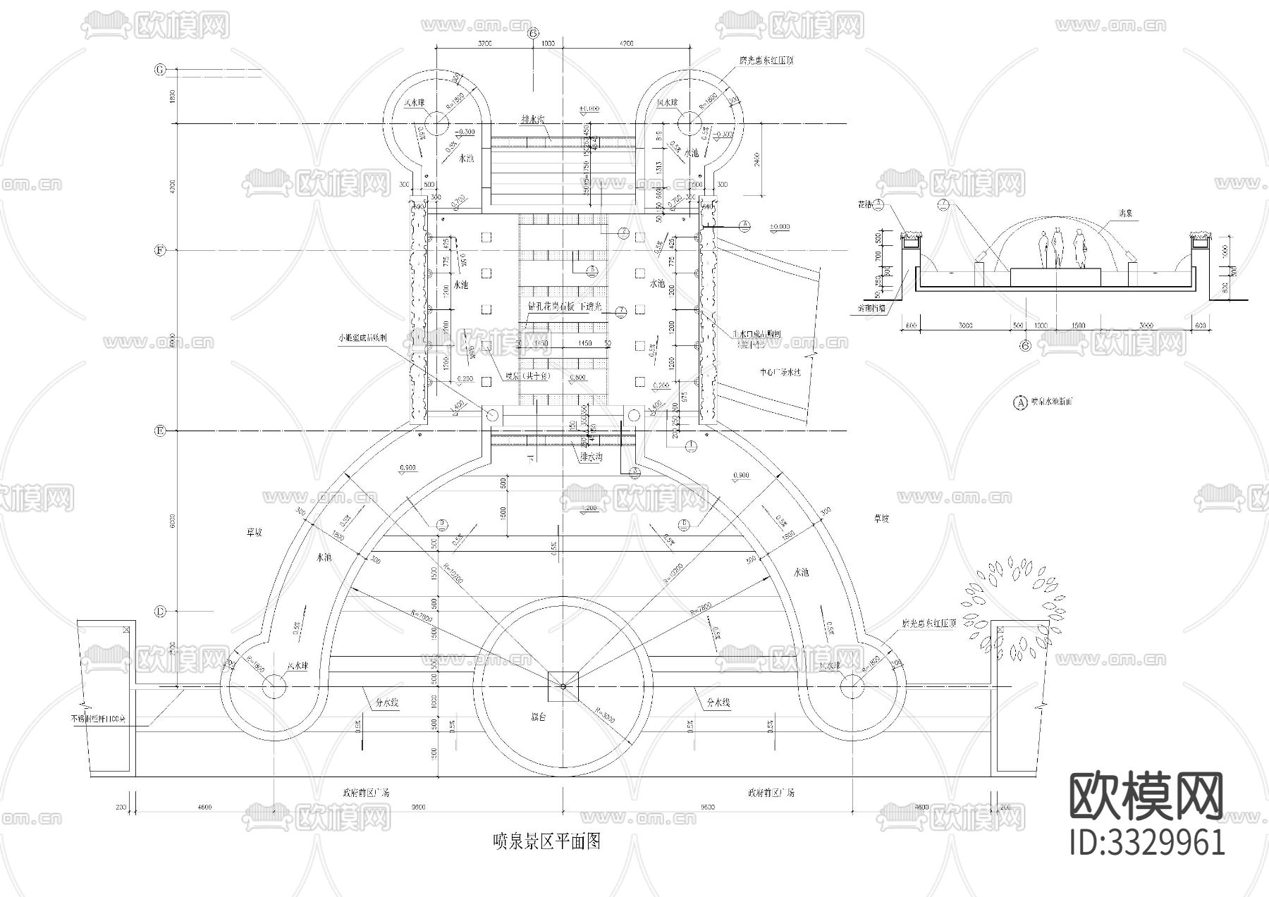 喷泉详图cad大样图下载（渲染图1）