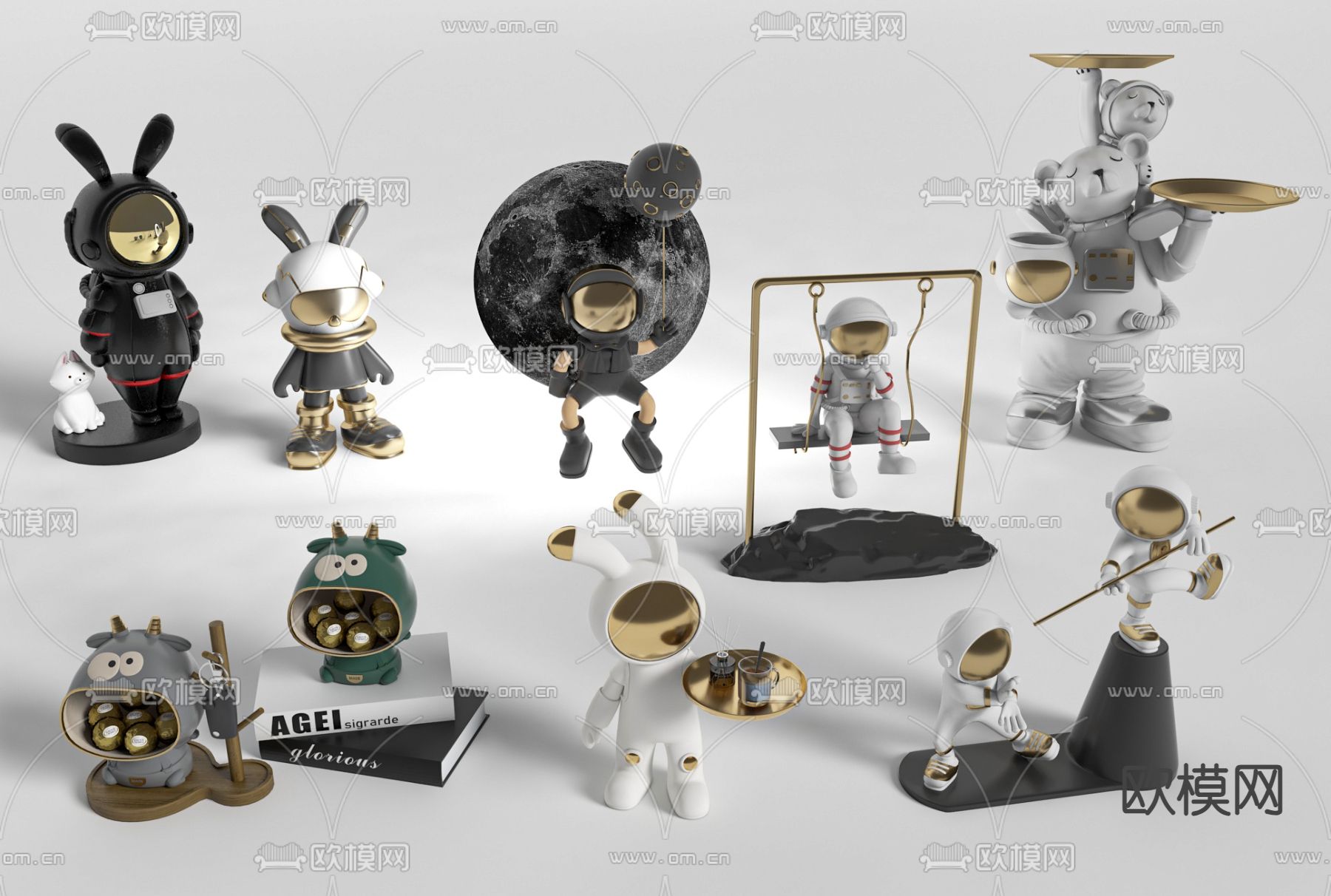 宇航员潮玩 太空人雕塑3d模型下载