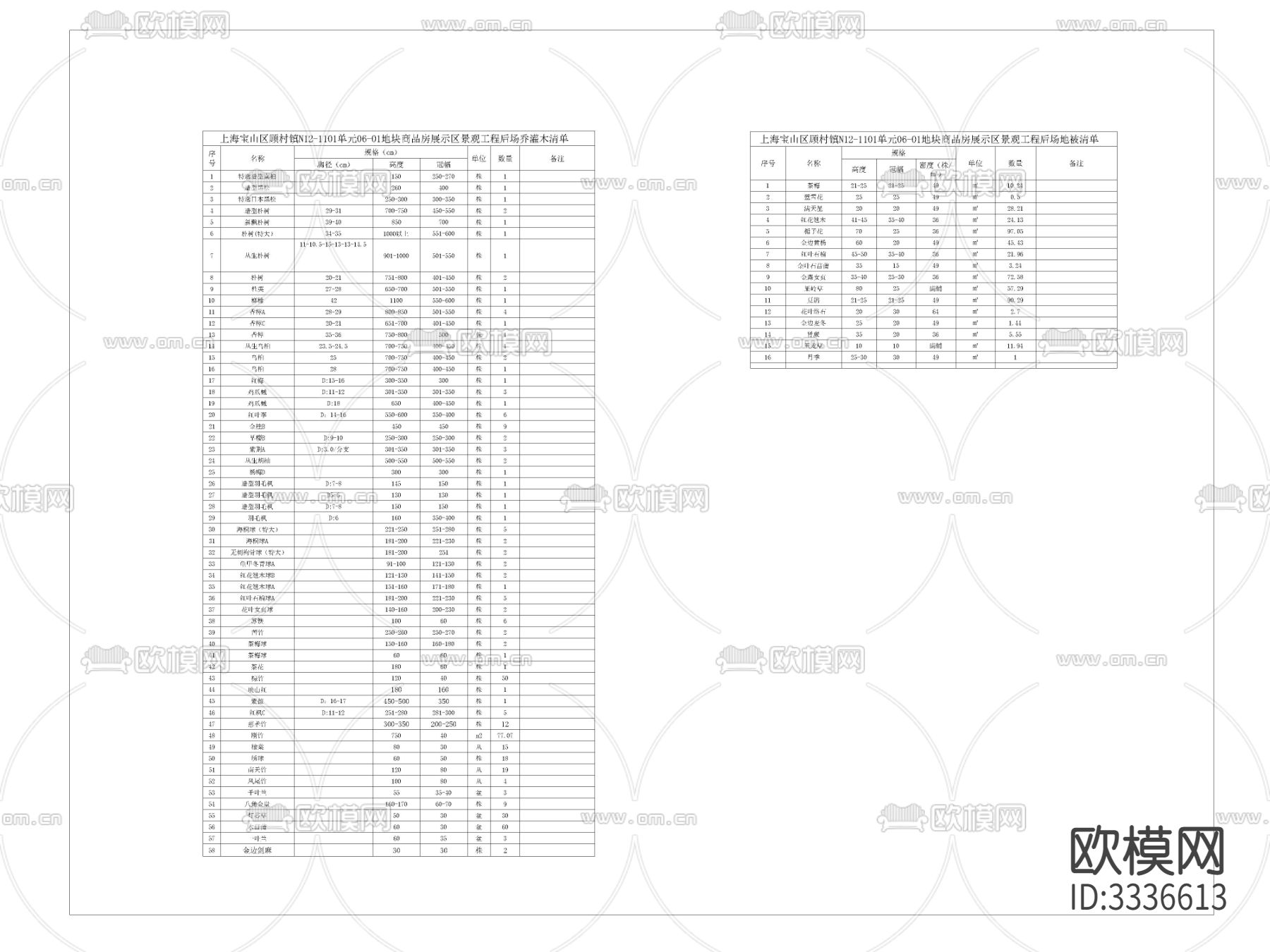 上海苗木表 施工图下载（渲染图2）