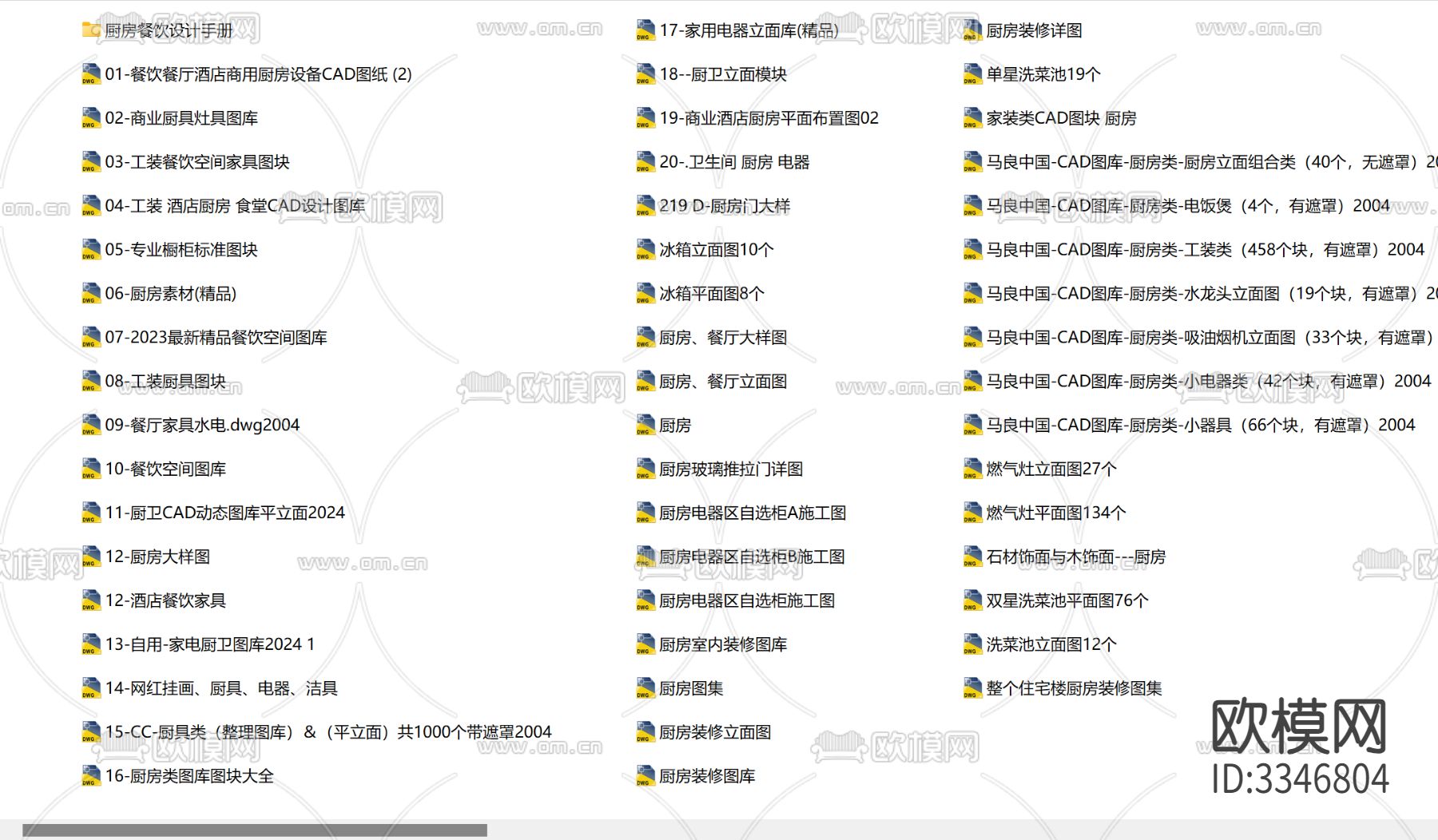 家装工装酒店餐饮图厨房cad图库下载（渲染图1）