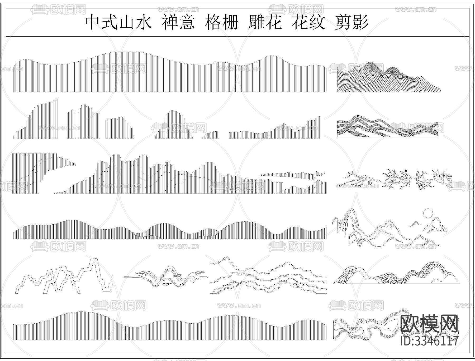 格栅景墙CAD立面图下载（渲染图6）