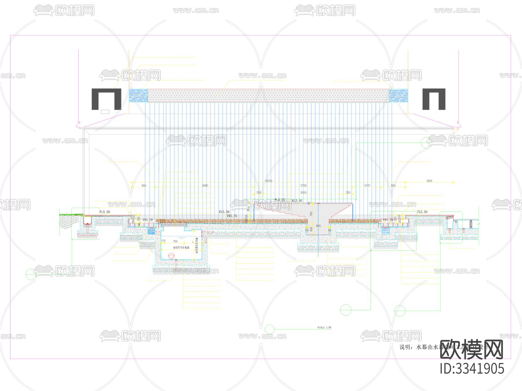 中庭水景cad大样图下载（渲染图1）