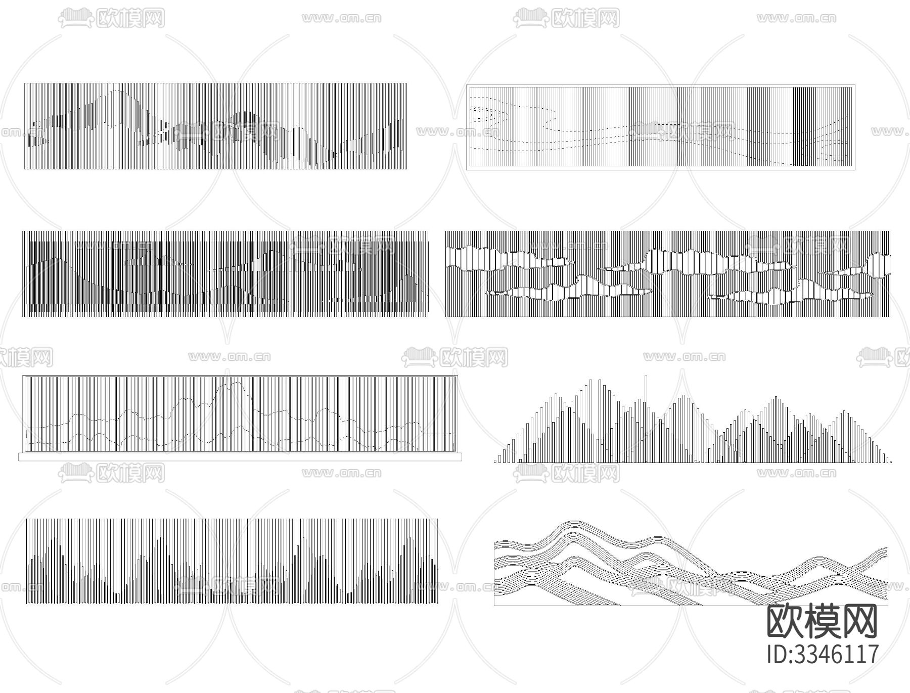格栅景墙CAD立面图下载（渲染图7）