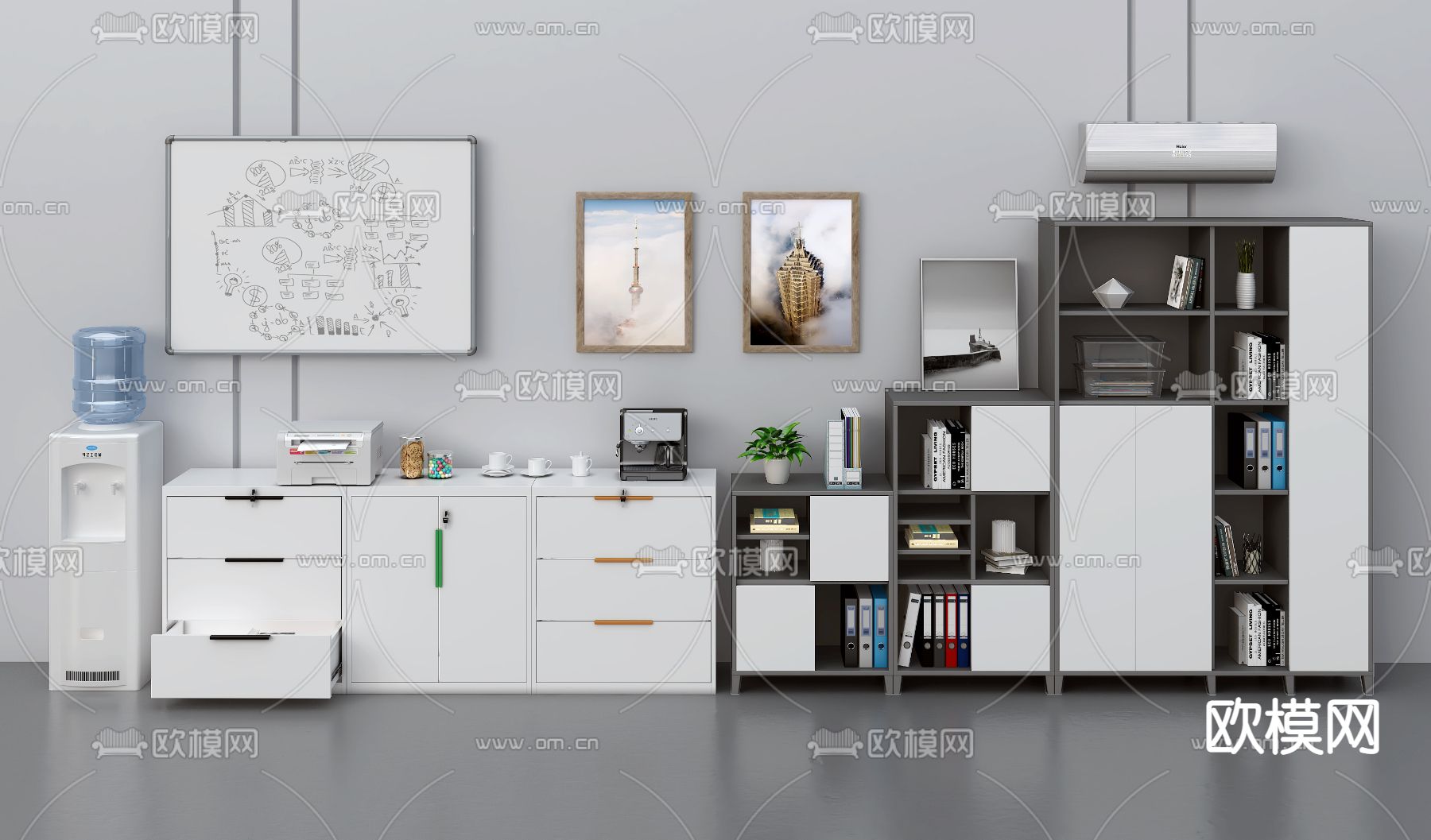 办公边柜 文件柜3d模型下载（渲染图1）