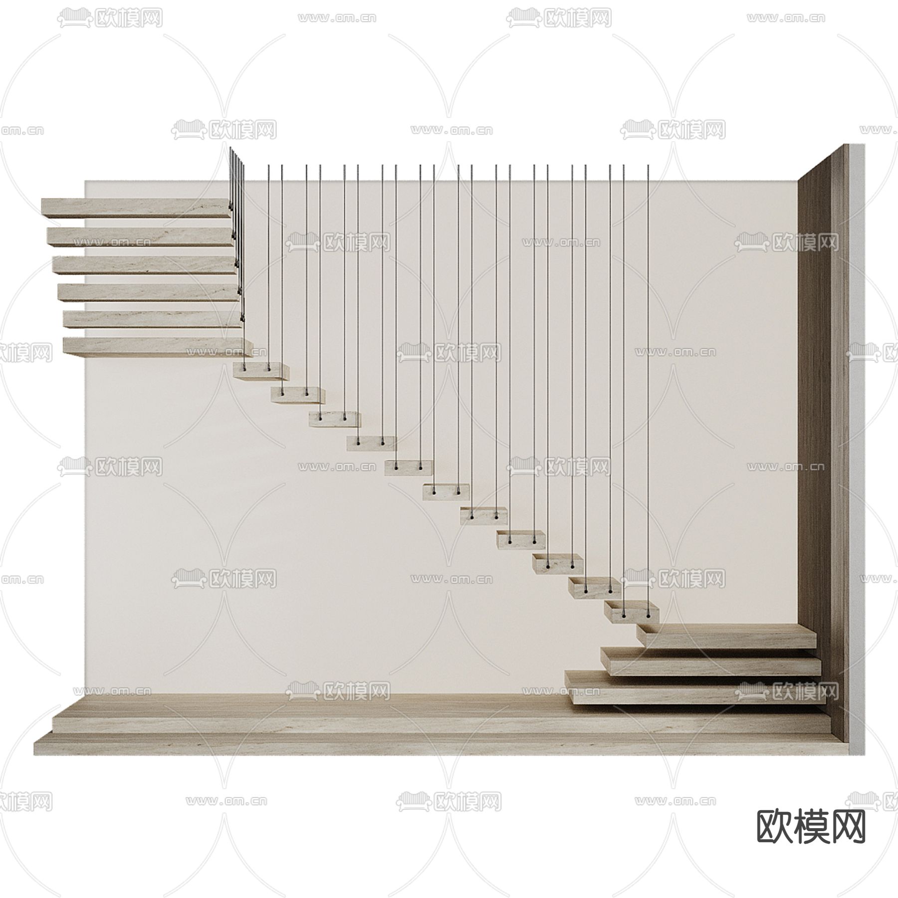 悬浮楼梯 转角楼梯3d模型下载（渲染图1）