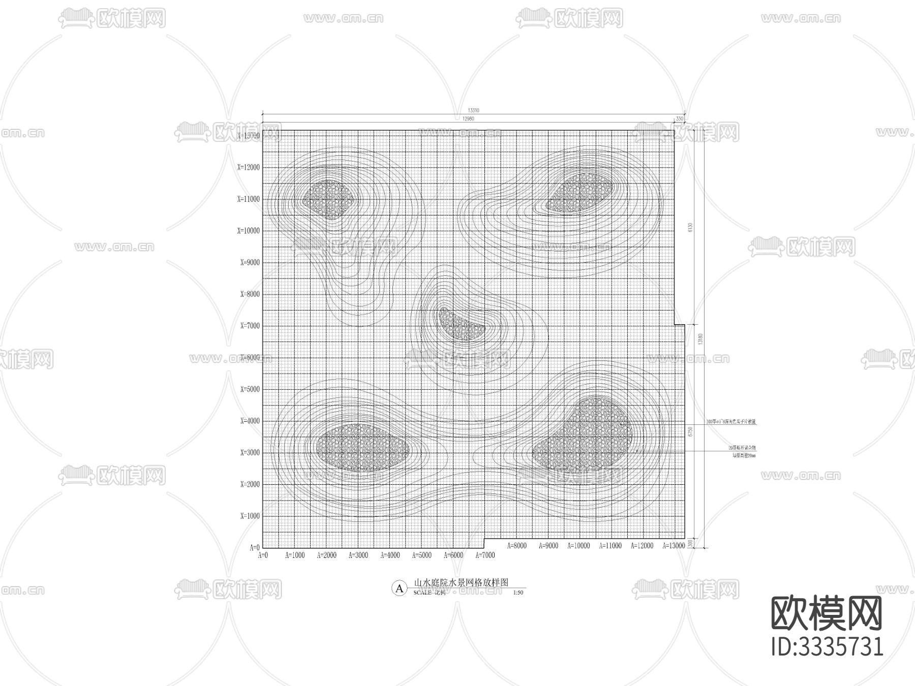 山水庭院放大平面节点大样图下载（渲染图2）