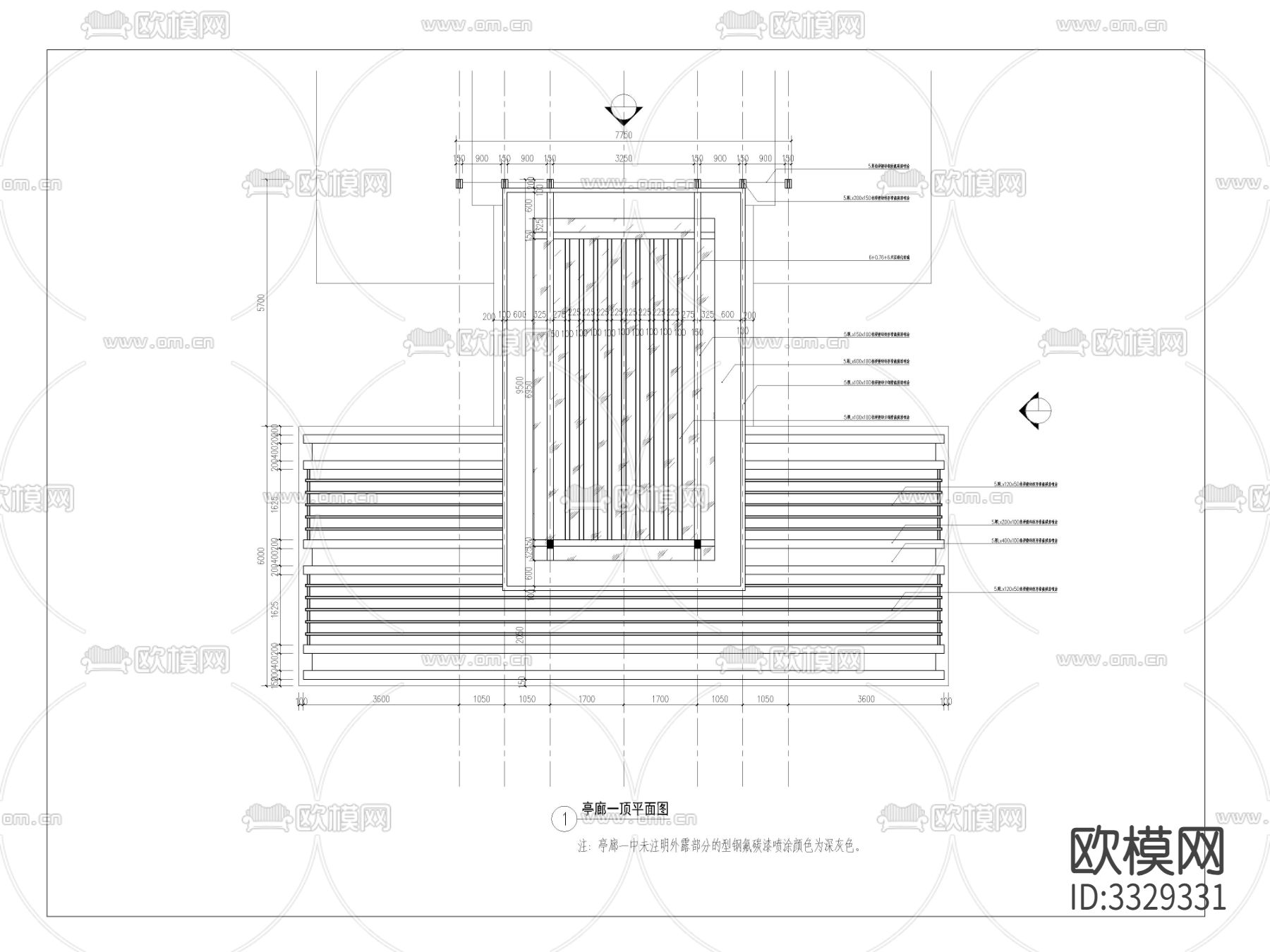 亭廊cad大样图下载（渲染图1）