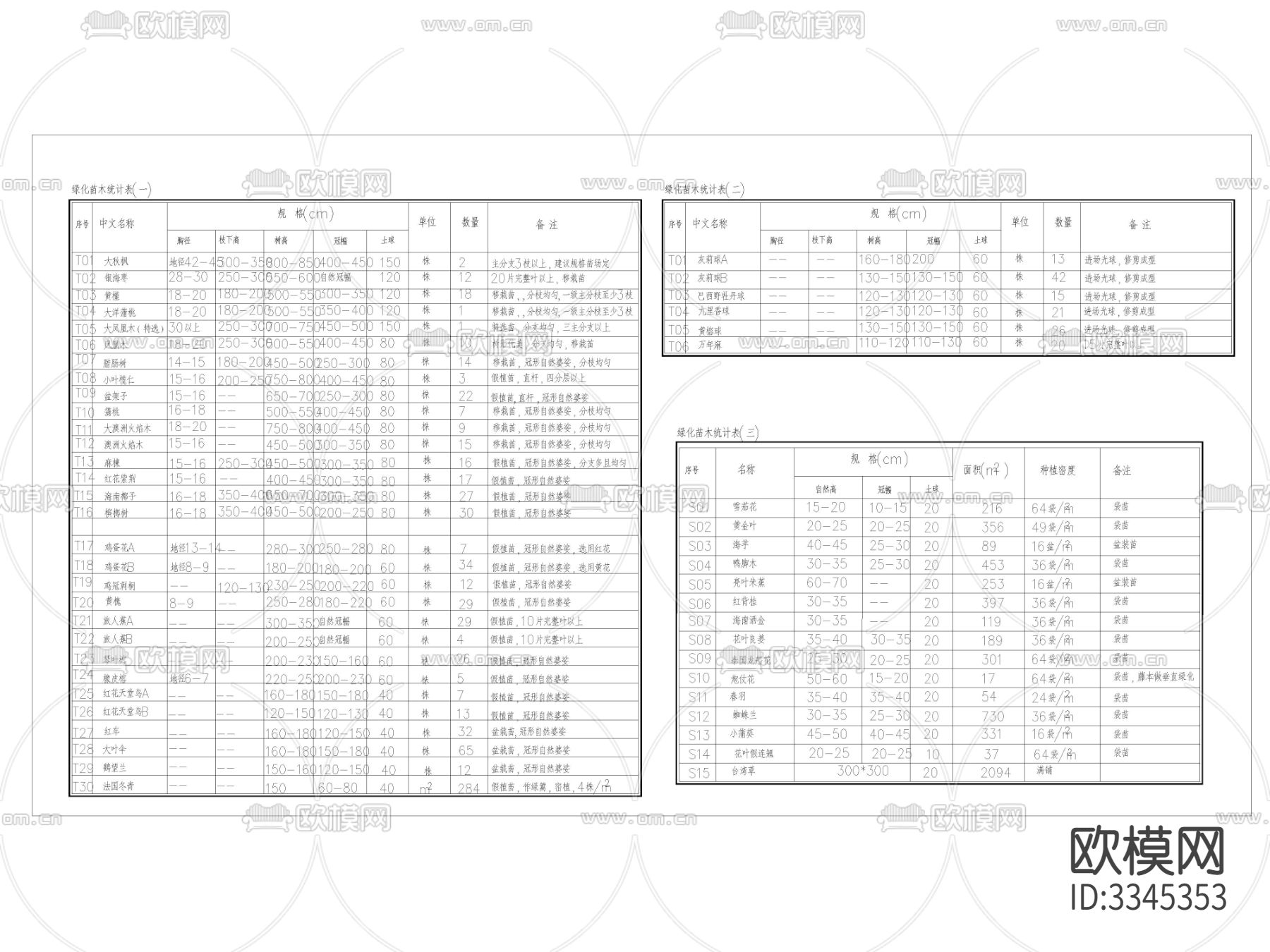 重庆苗木表 施工图下载