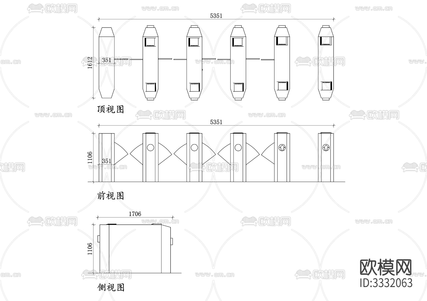 地铁闸机乘客通道cad大样图下载