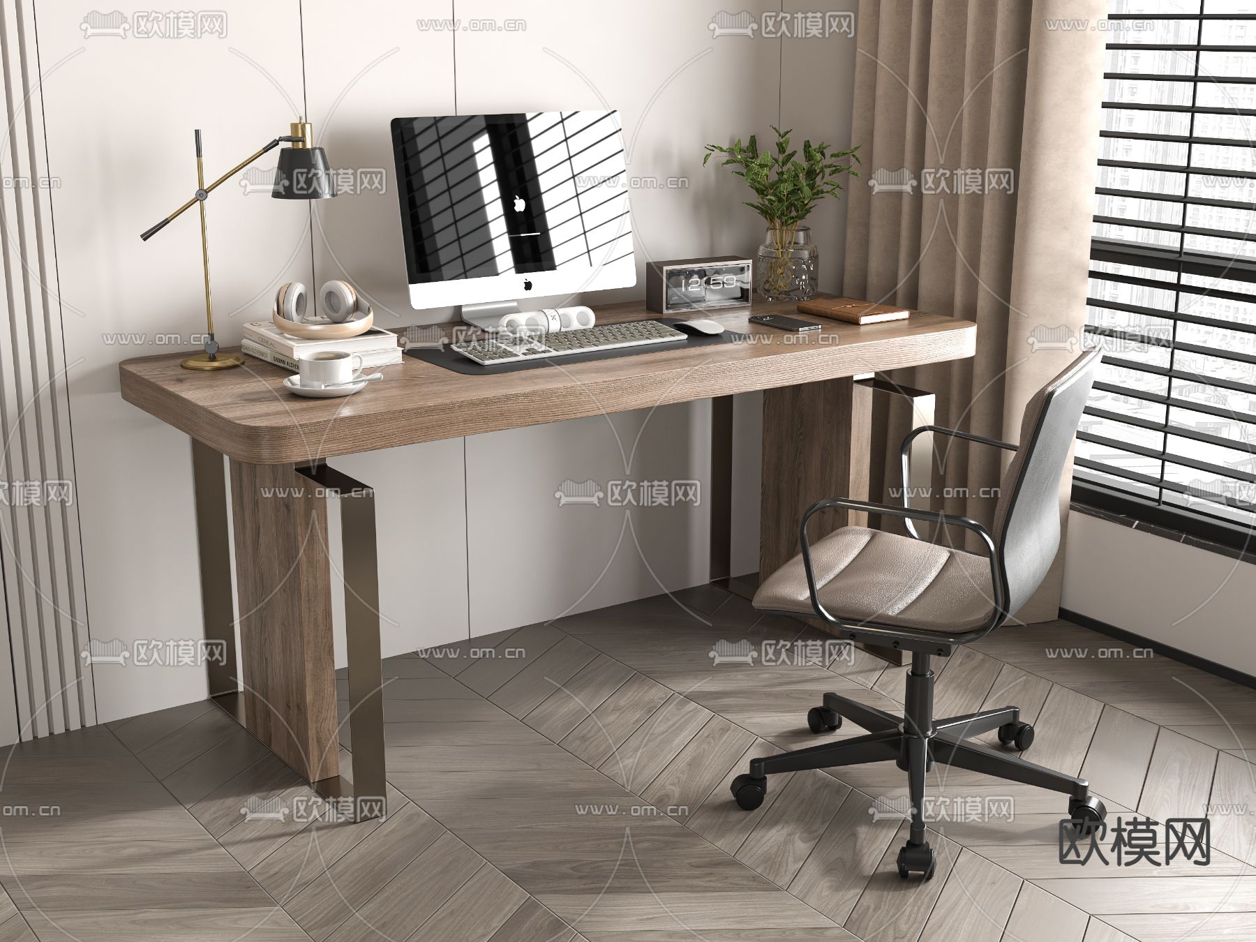 现代书桌 写字台3d模型下载