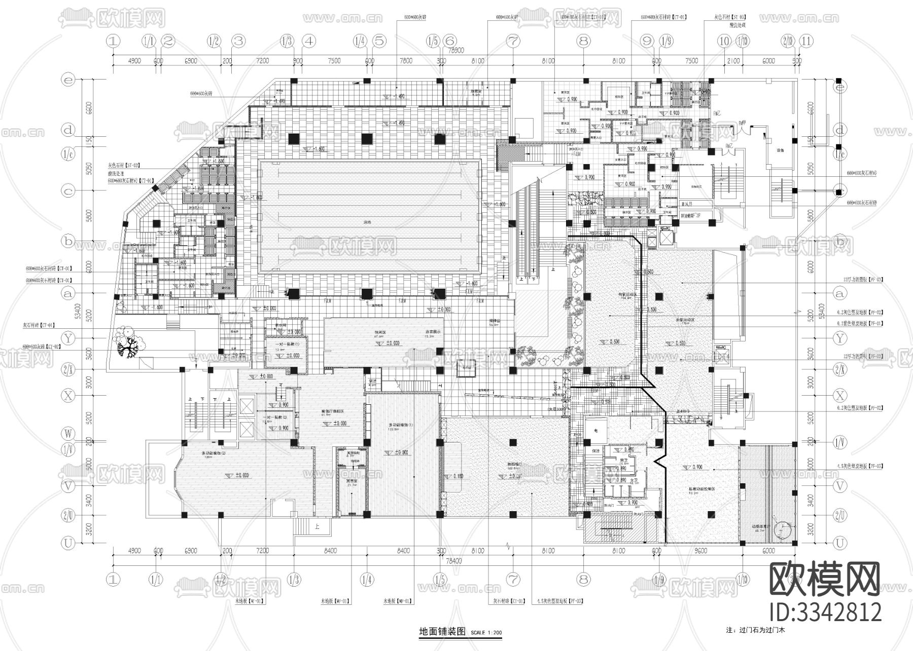 3890㎡健身房 健身中心cad施工图下载（渲染图3）