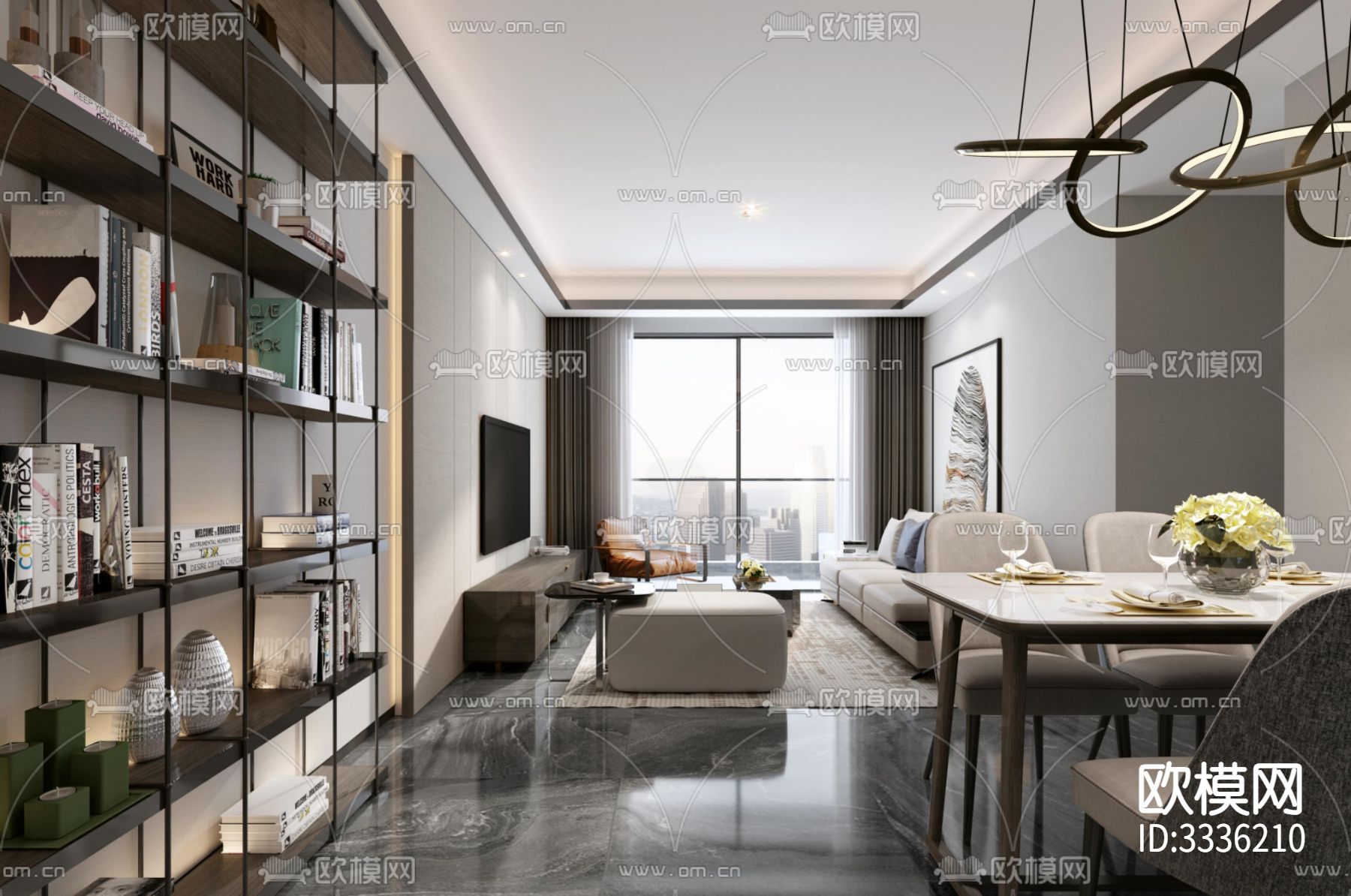 矩阵纵横-青岛天一仁和样板房A户型+效果图cad施工图下载（渲染图2）