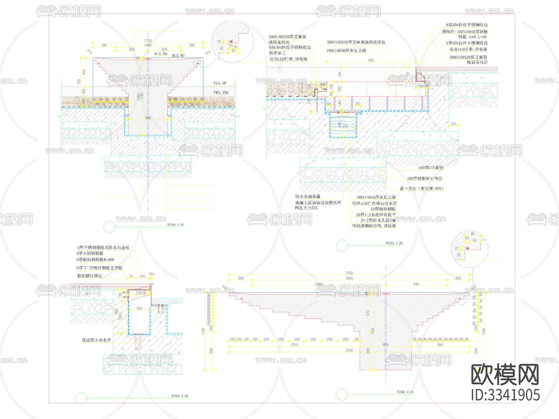 中庭水景cad大样图下载（渲染图3）