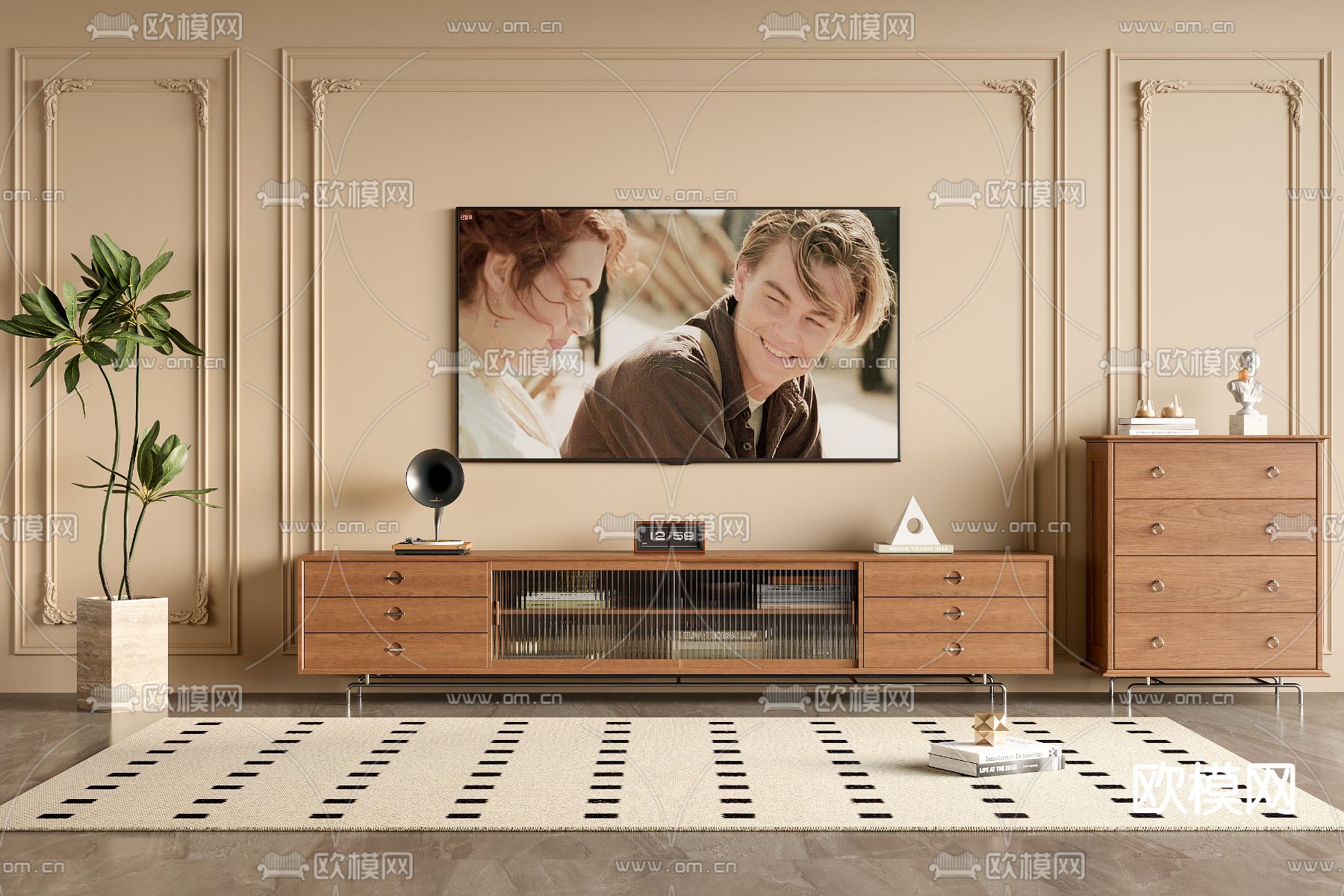 中古风电视柜 边柜3d模型下载