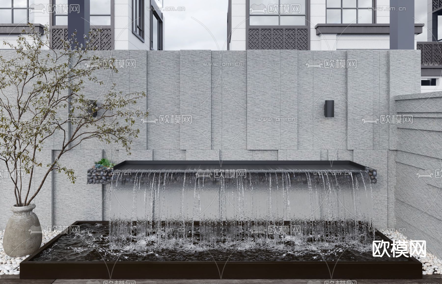 庭院水景 喷泉流水 跌水瀑布3d模型下载