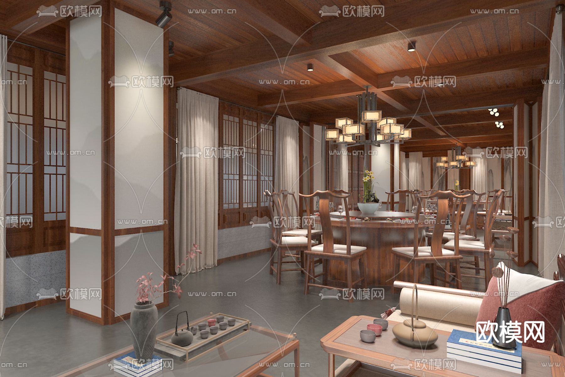 中餐厅包房 包厢免费3d模型下载