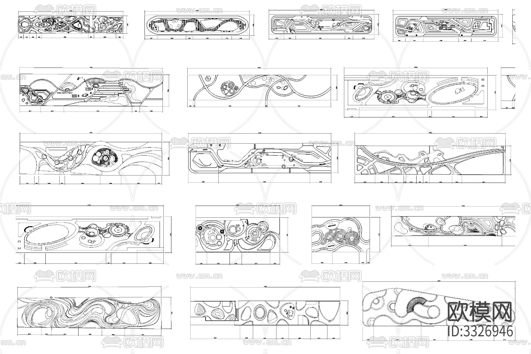 现代线性带状口袋公园街头绿地小游园休闲广场布局方案cad施工图下载（渲染图6）