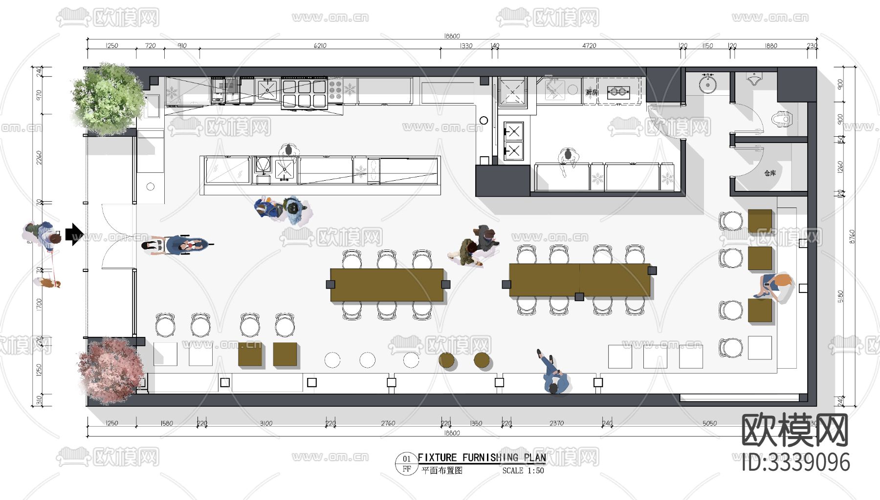 120㎡咖啡奶茶厅cad平面图下载