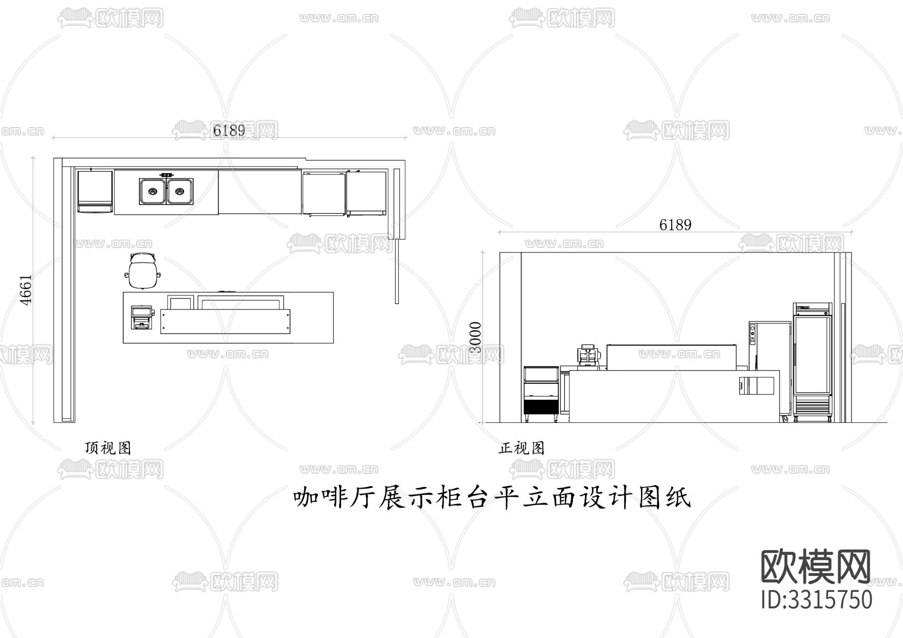 咖啡厅展示柜台cad立面图下载