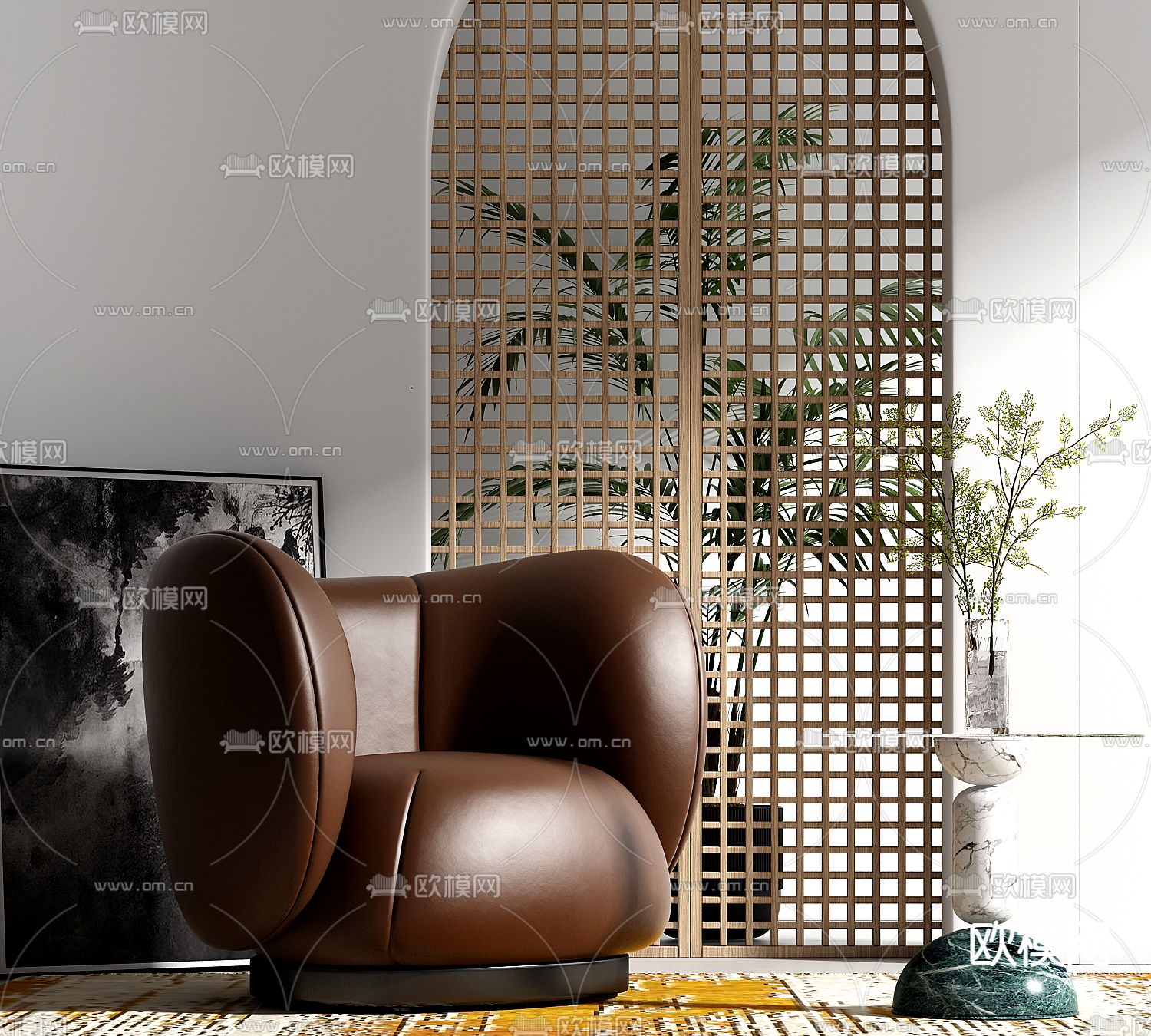 现代皮革单人沙发 休闲沙发3d模型下载