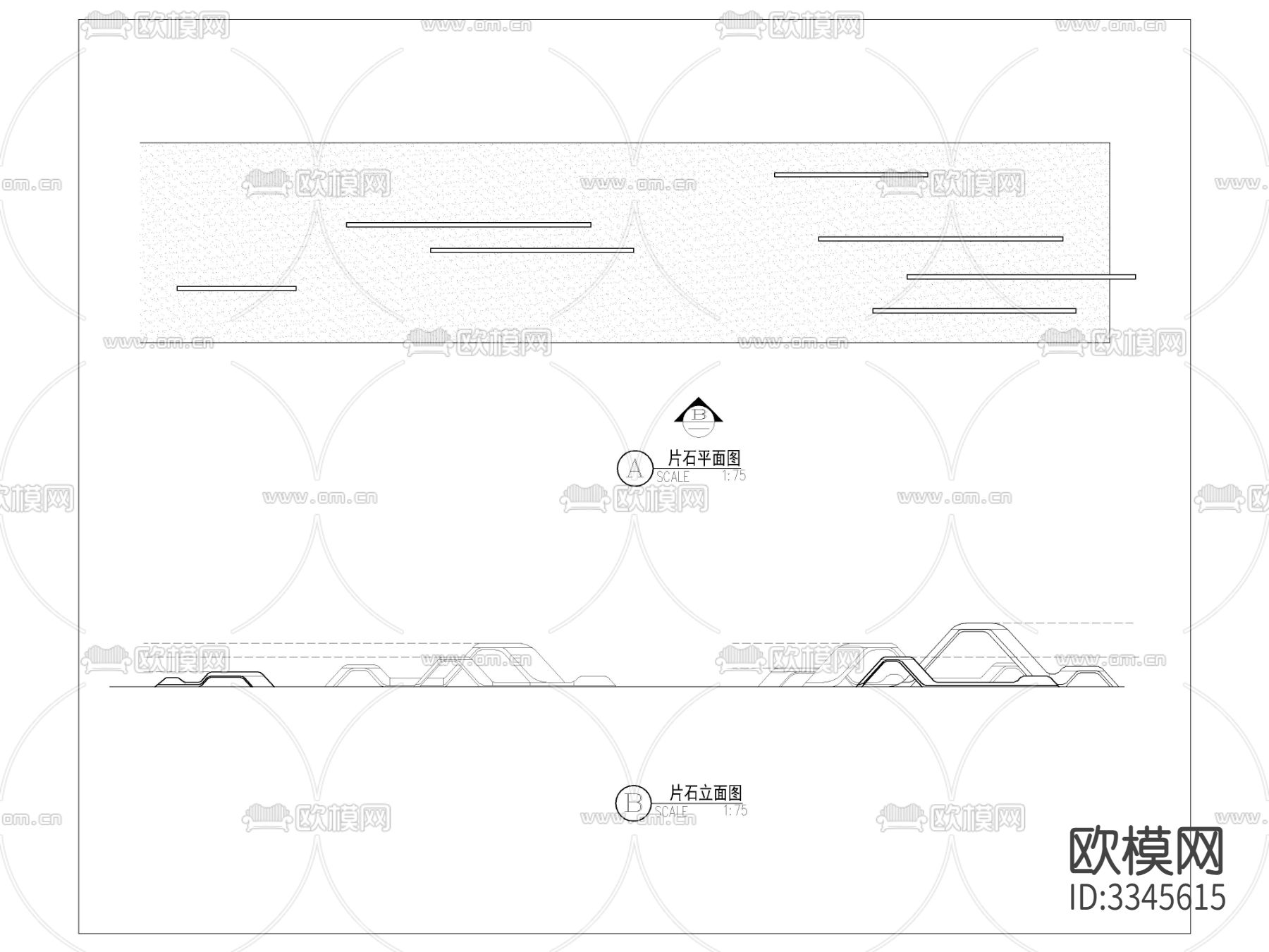 对景景墙片石cad立面图下载（渲染图3）