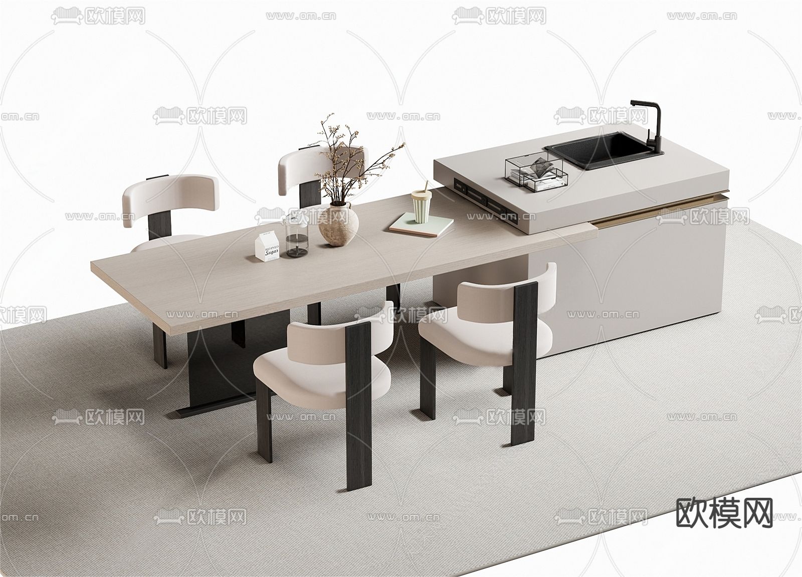 西厨吧台 餐吧椅3d模型下载