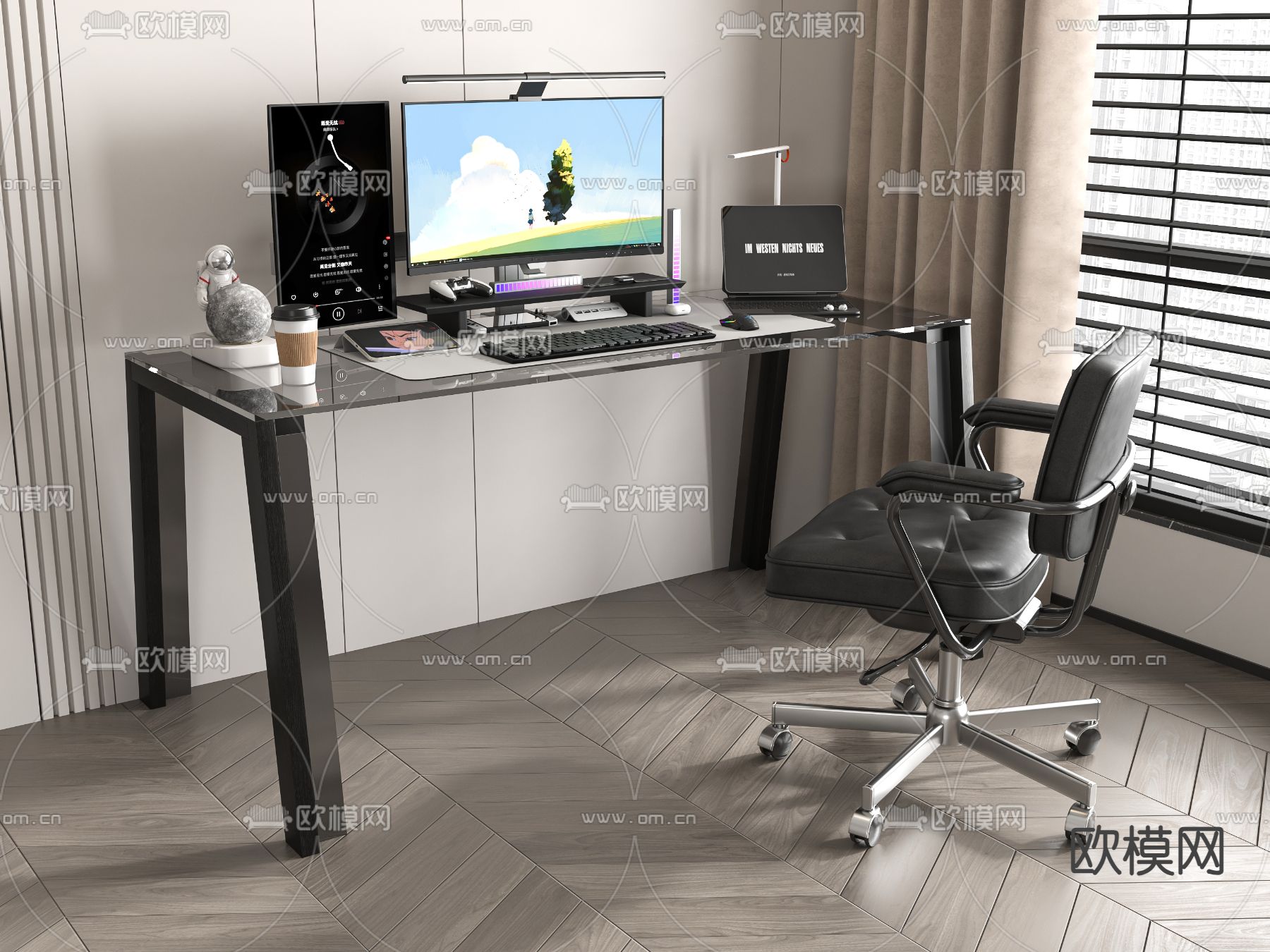 现代书桌 写字台3d模型下载