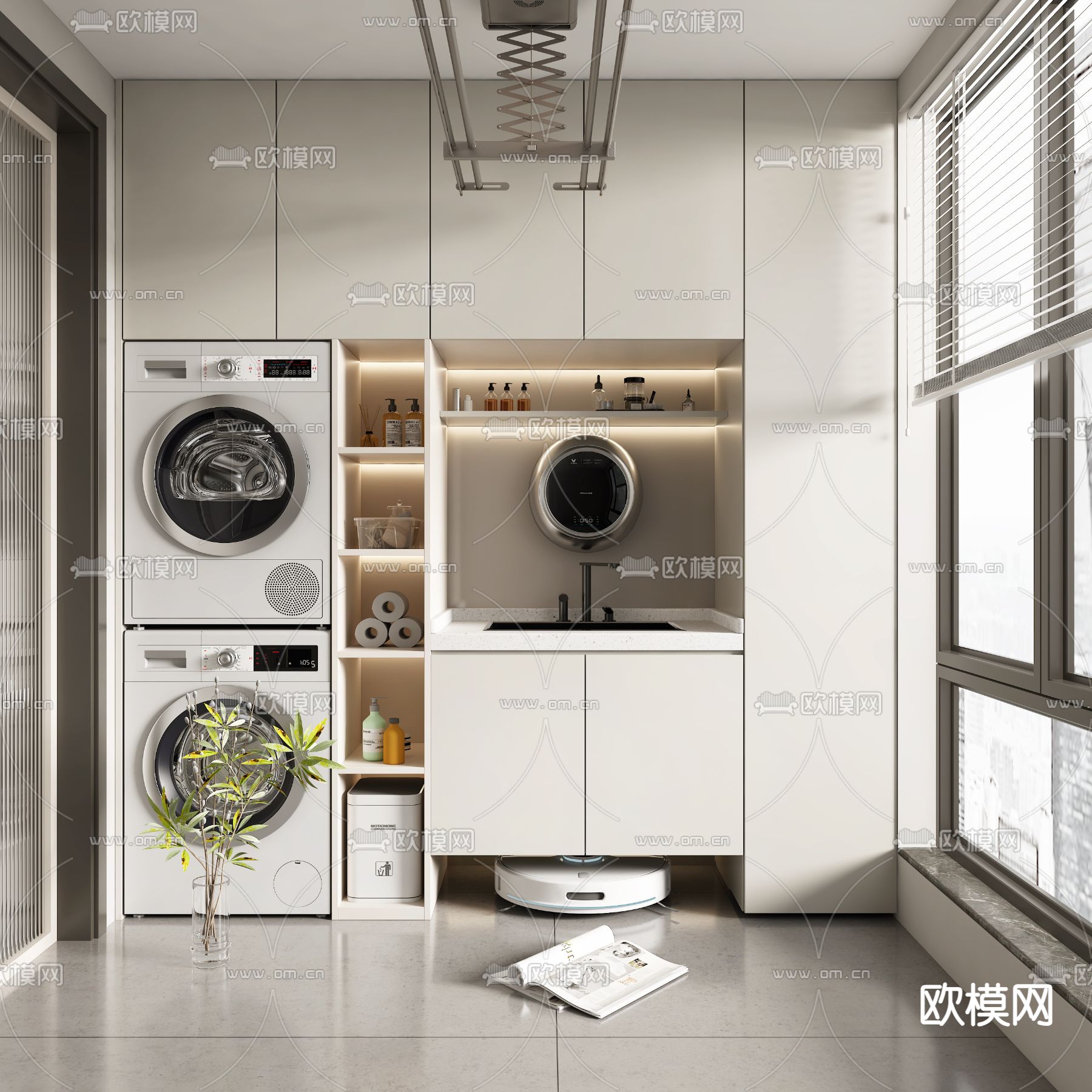 生活阳台 洗衣机柜3d模型下载