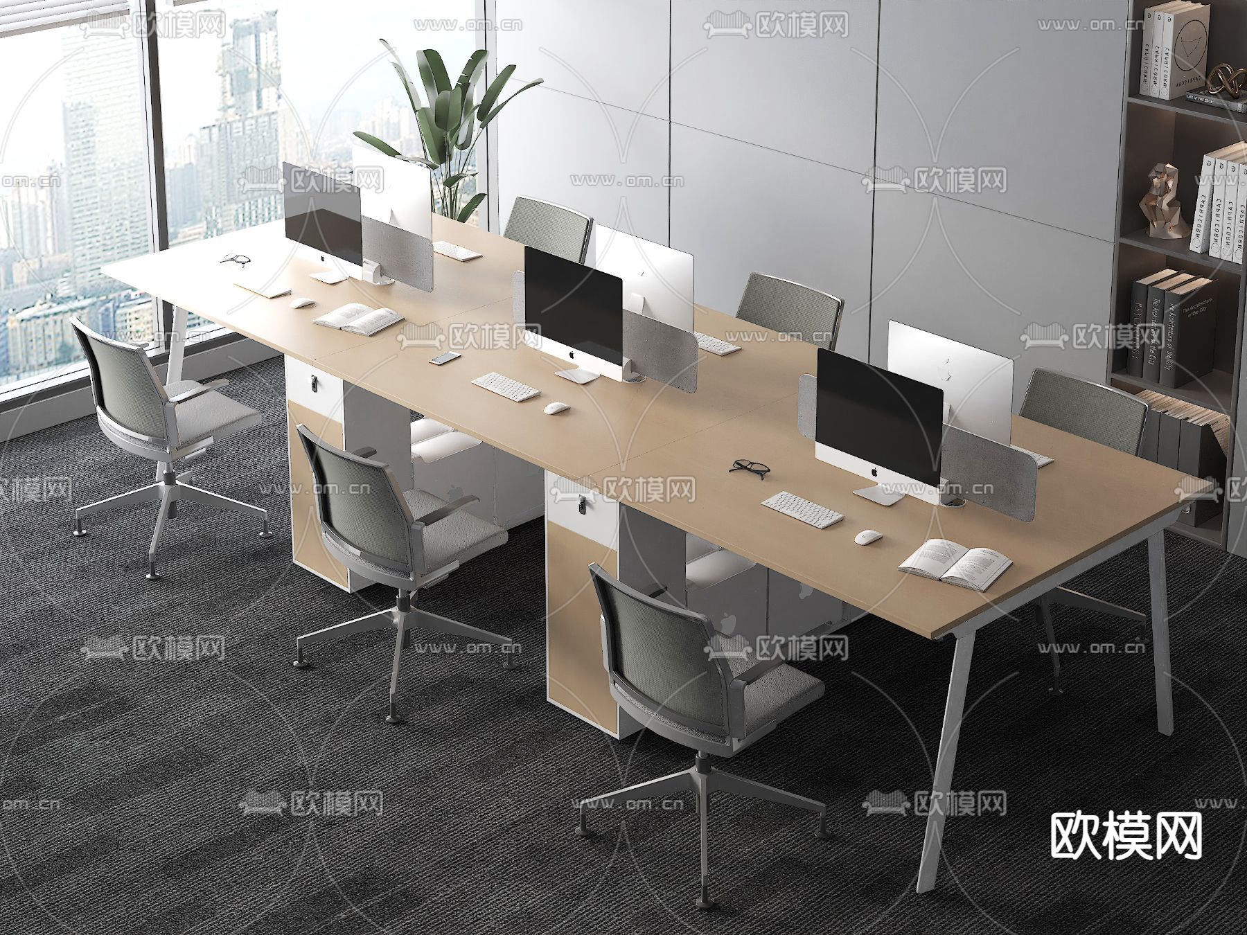 卡位办公桌 职员桌 工位3d模型下载