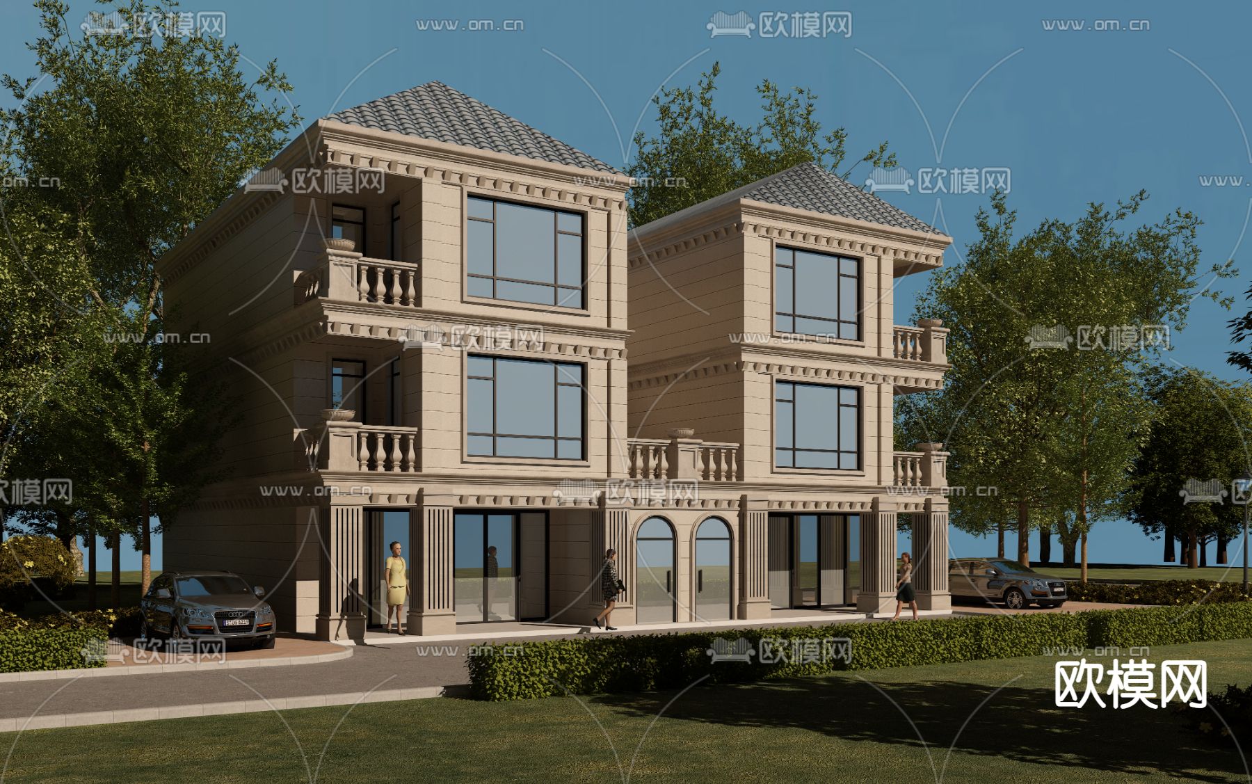 独栋别墅外观3d模型下载（渲染图1）