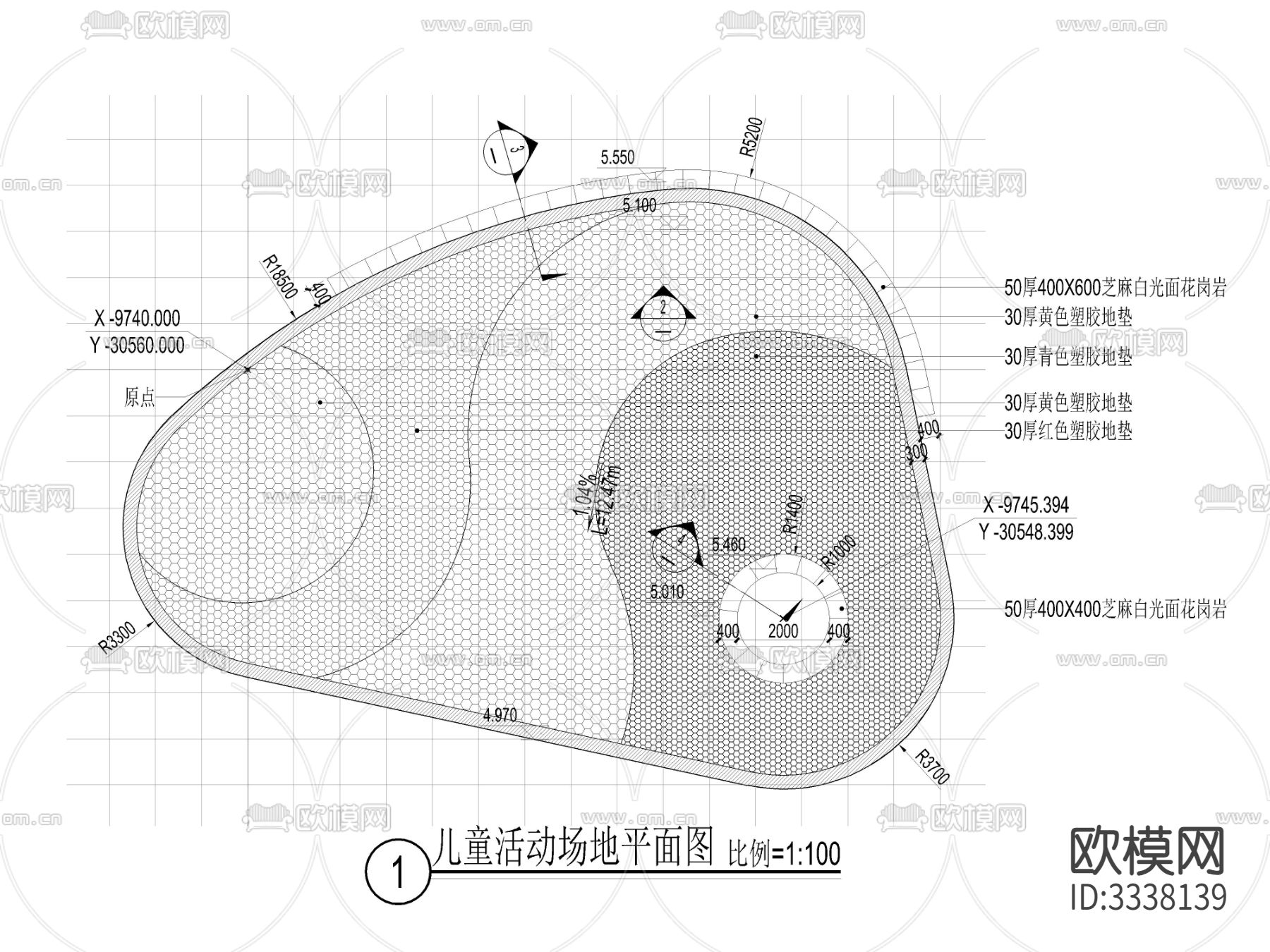 儿童活动场地平立剖面图 节点大样图下载（渲染图1）