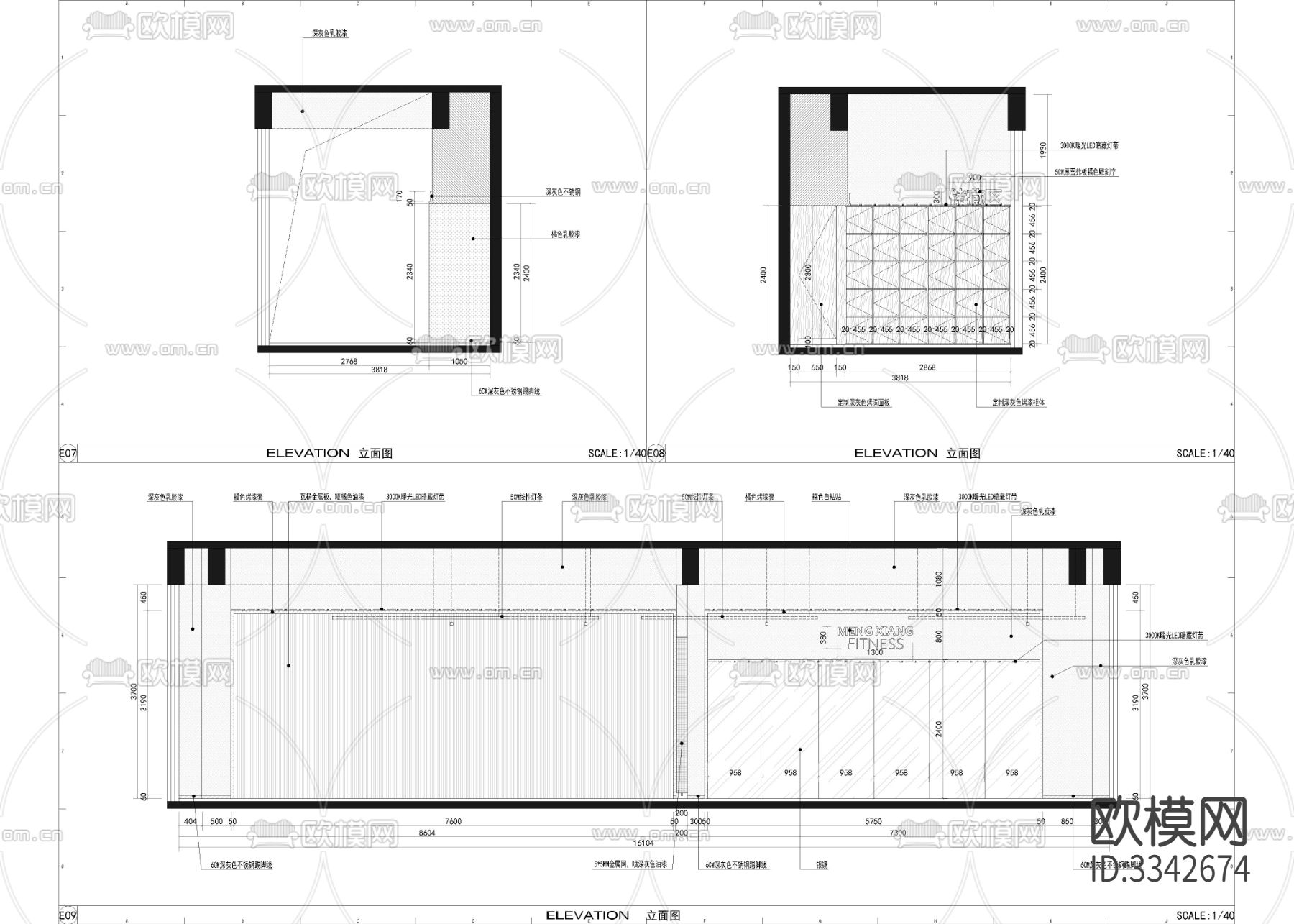 300㎡健身房 健身私教cad施工图下载（渲染图4）