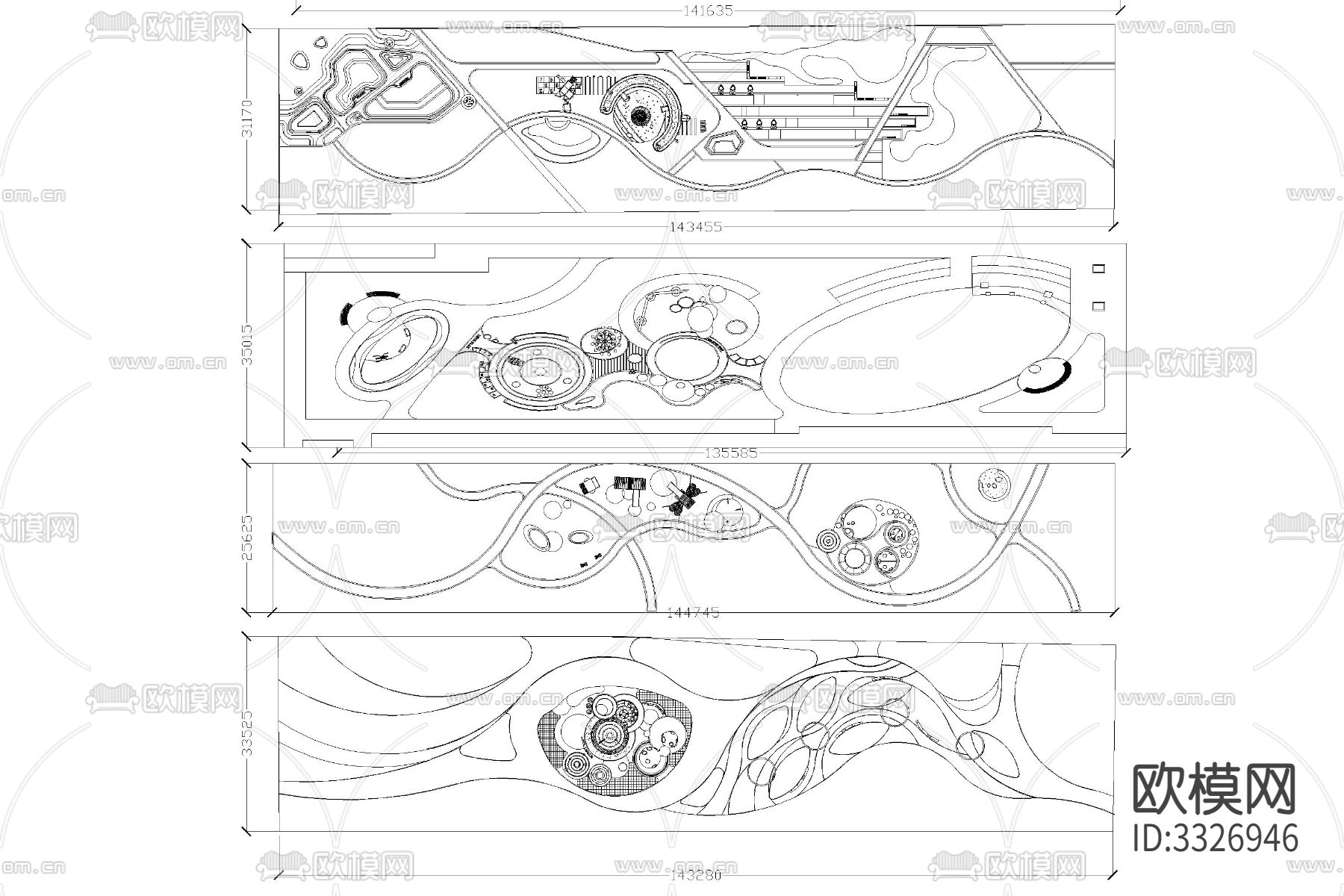 现代线性带状口袋公园街头绿地小游园休闲广场布局方案cad施工图下载（渲染图3）