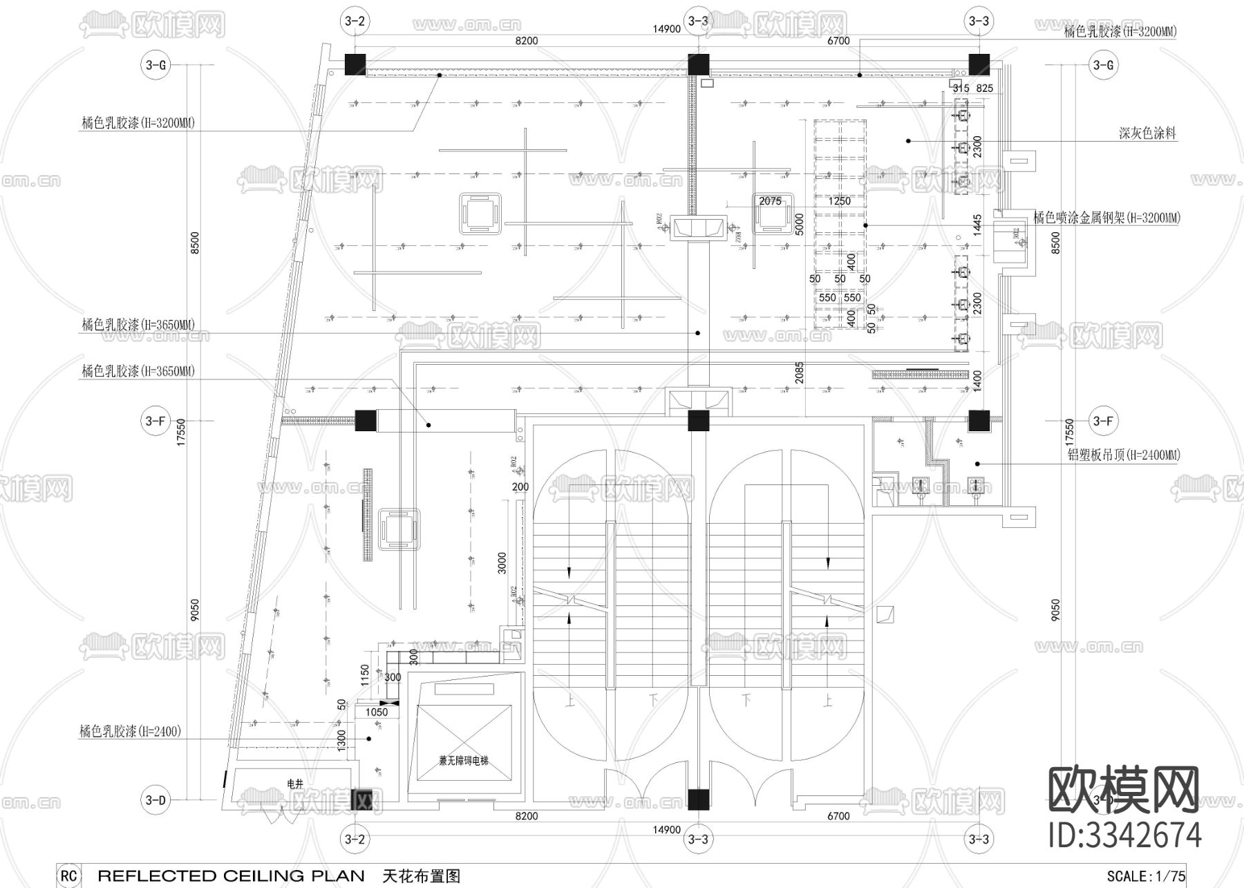 300㎡健身房 健身私教cad施工图下载（渲染图2）