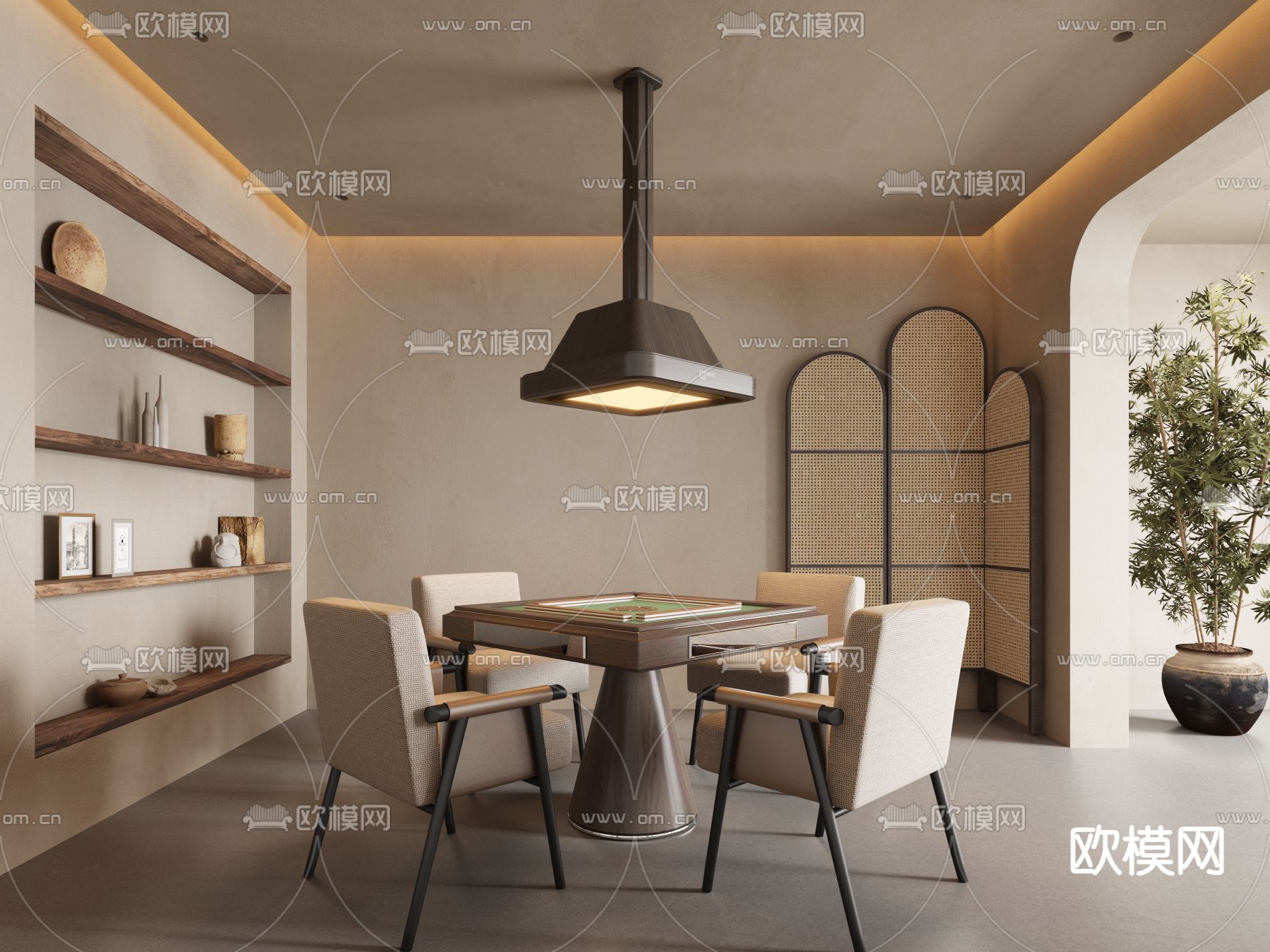 侘寂风棋牌室 麻将房3d模型下载