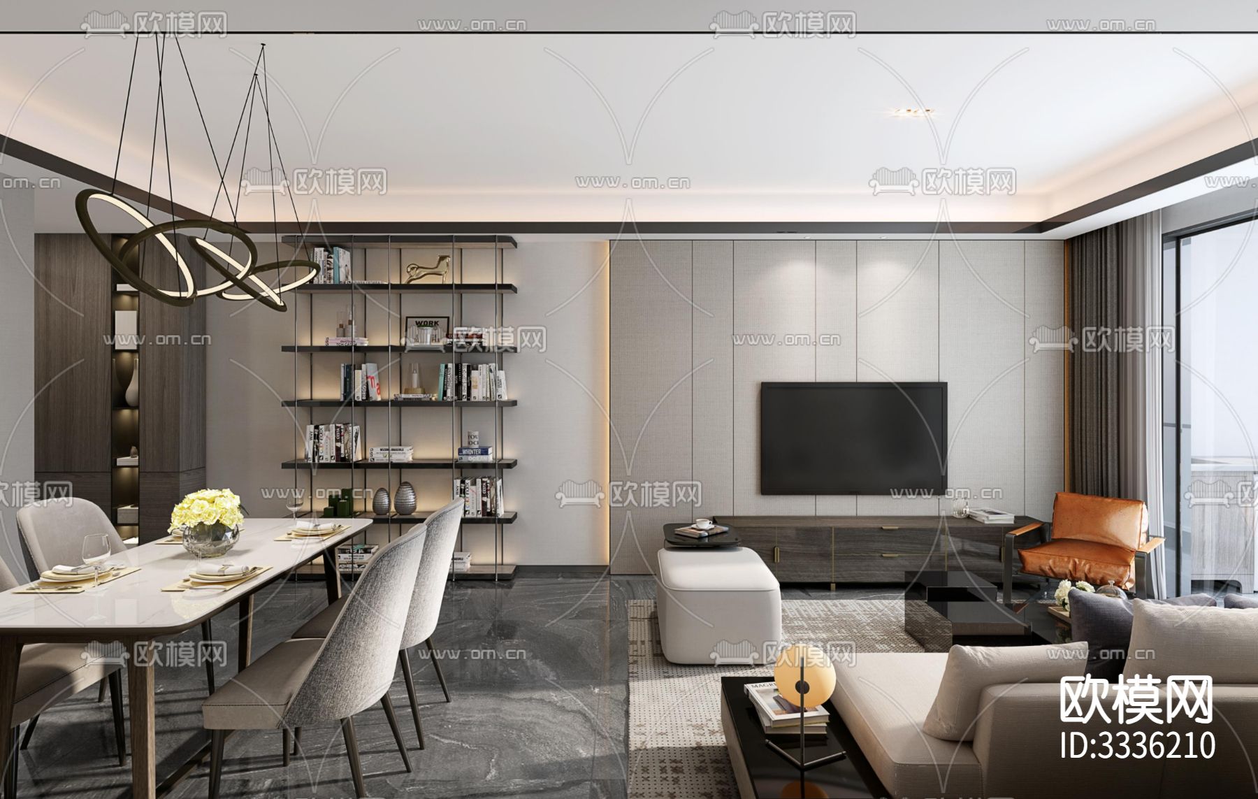 矩阵纵横-青岛天一仁和样板房A户型+效果图cad施工图下载（渲染图1）