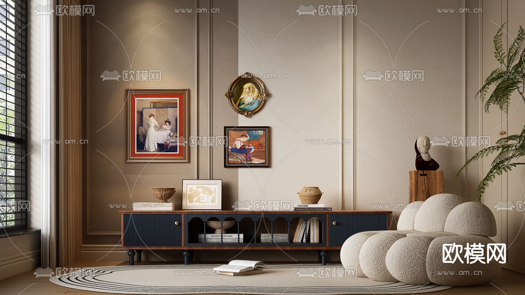 法式电视柜3d模型下载