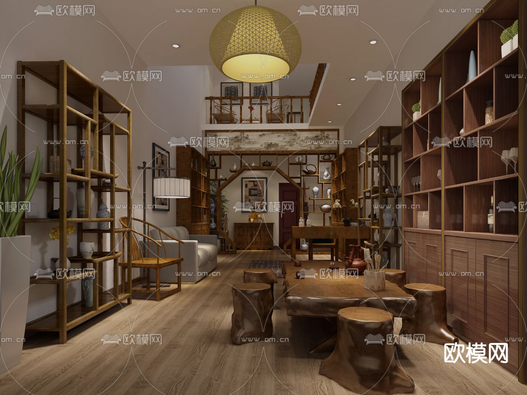 新中式茶馆 茶楼3d模型下载