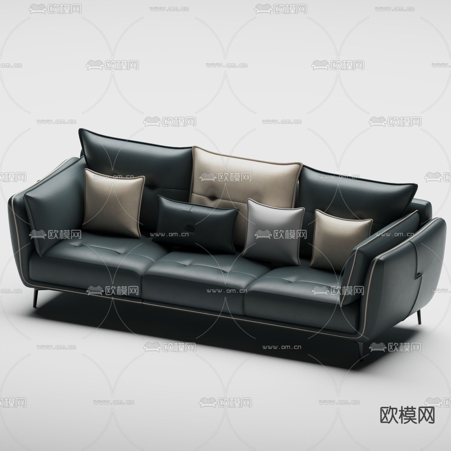 简欧沙发 三人沙发3d模型下载（渲染图1）