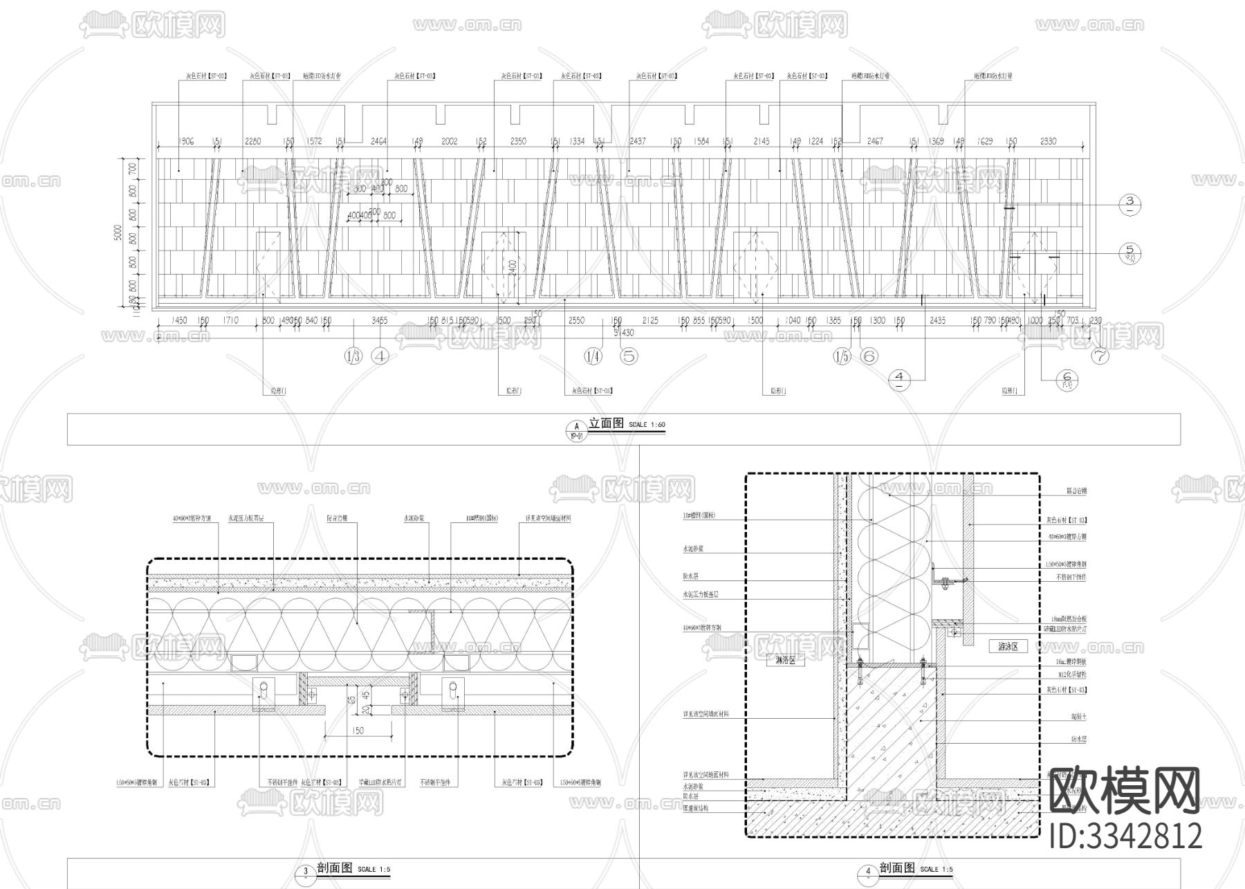 3890㎡健身房 健身中心cad施工图下载（渲染图5）