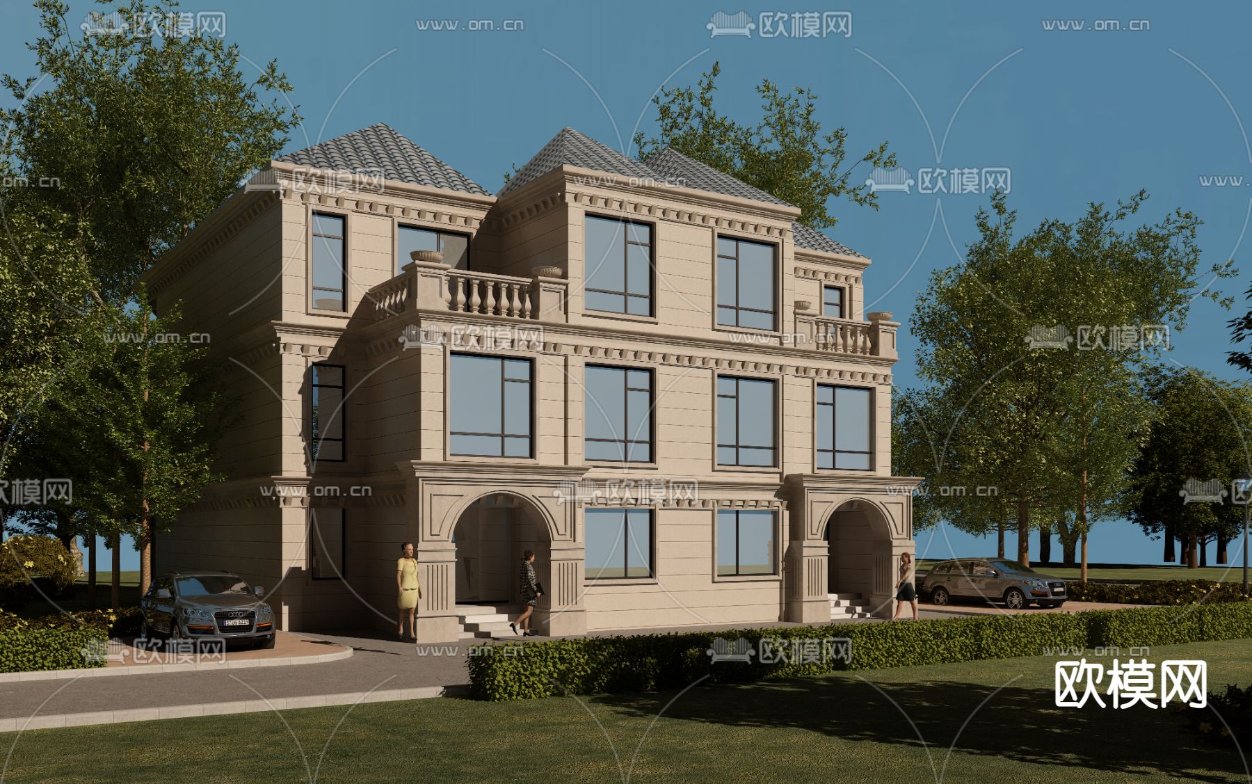 独栋别墅外观3d模型下载（渲染图2）