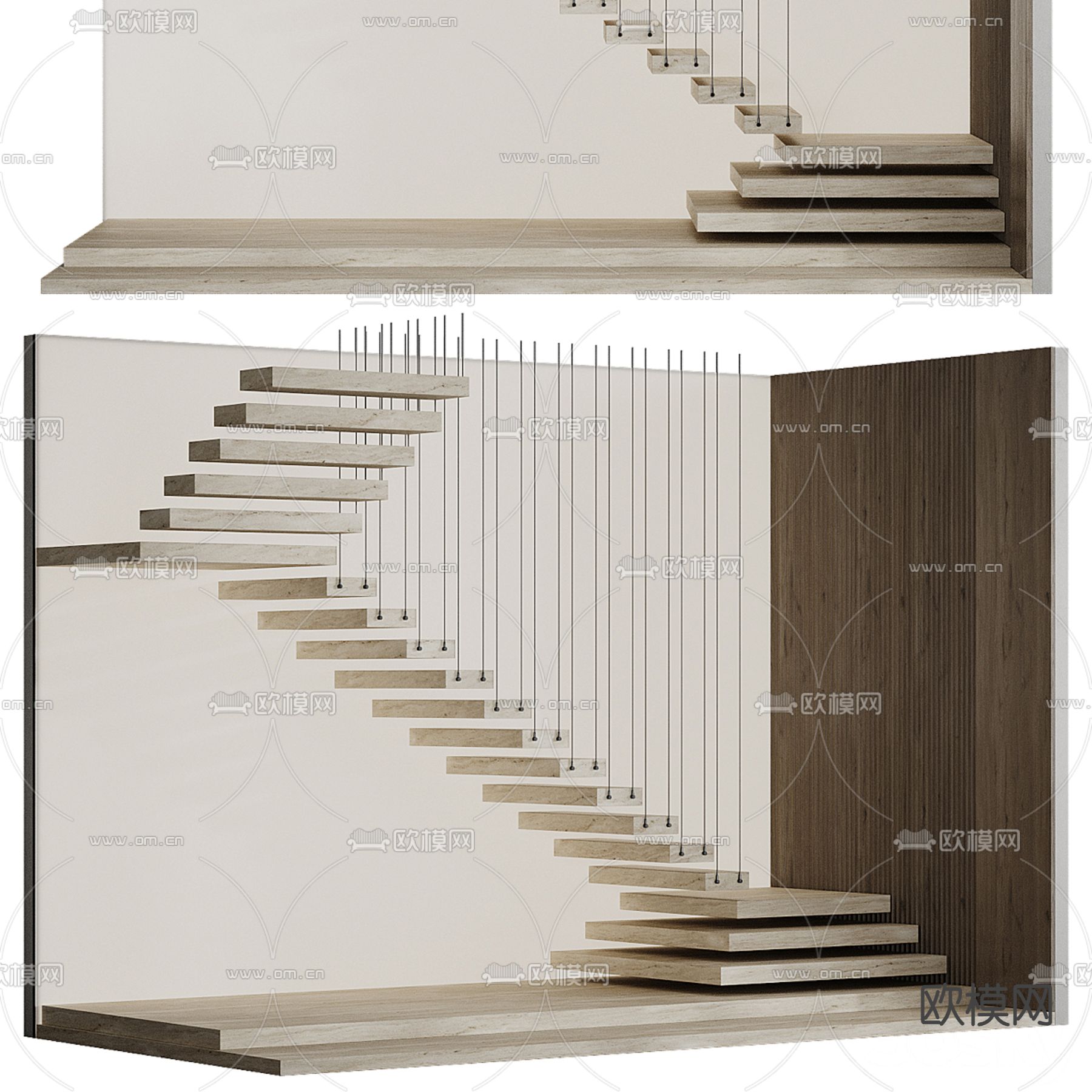 悬浮楼梯 转角楼梯3d模型下载（渲染图2）